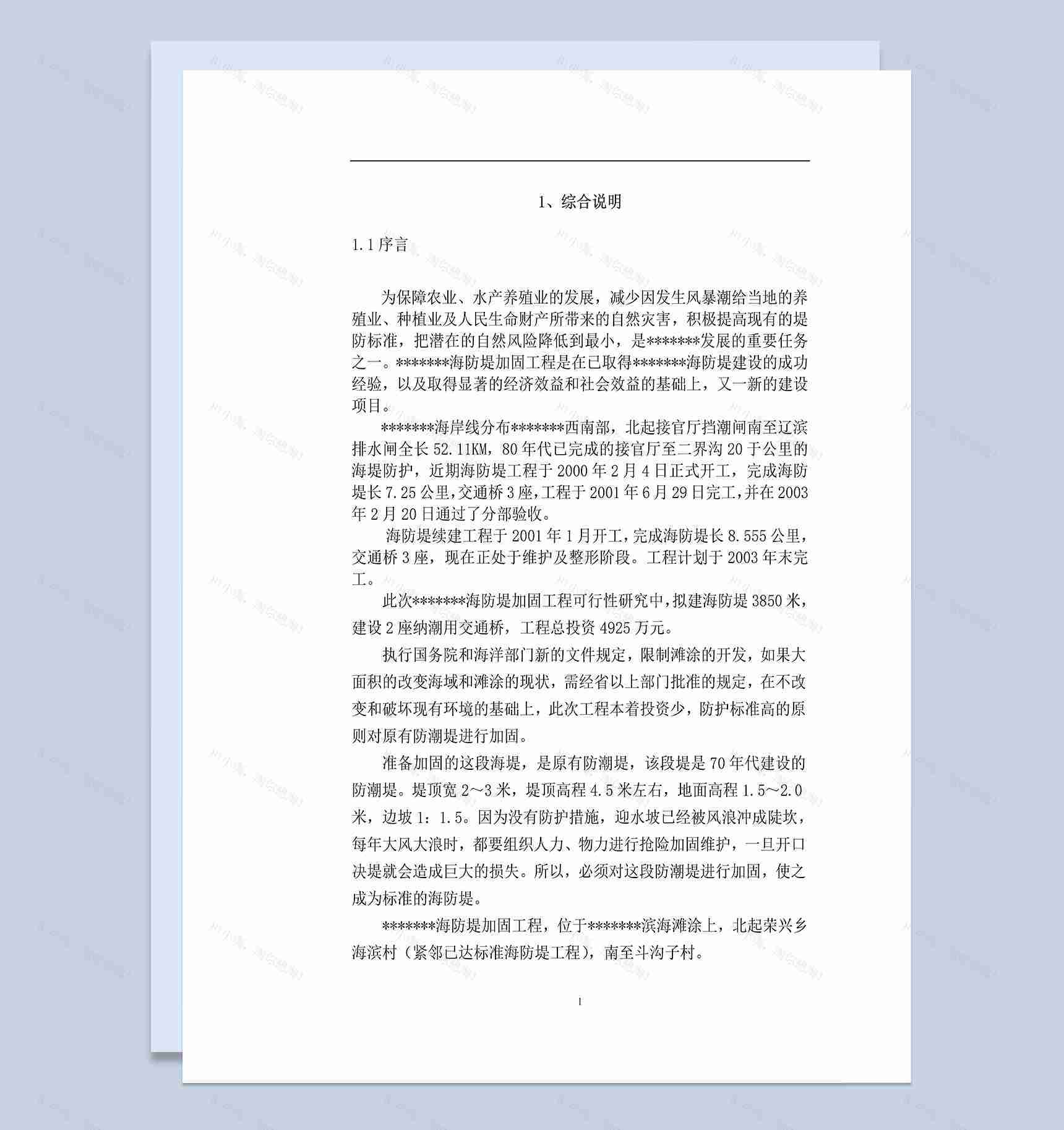 海防堤加固工程可行性研究报告Word模板-1