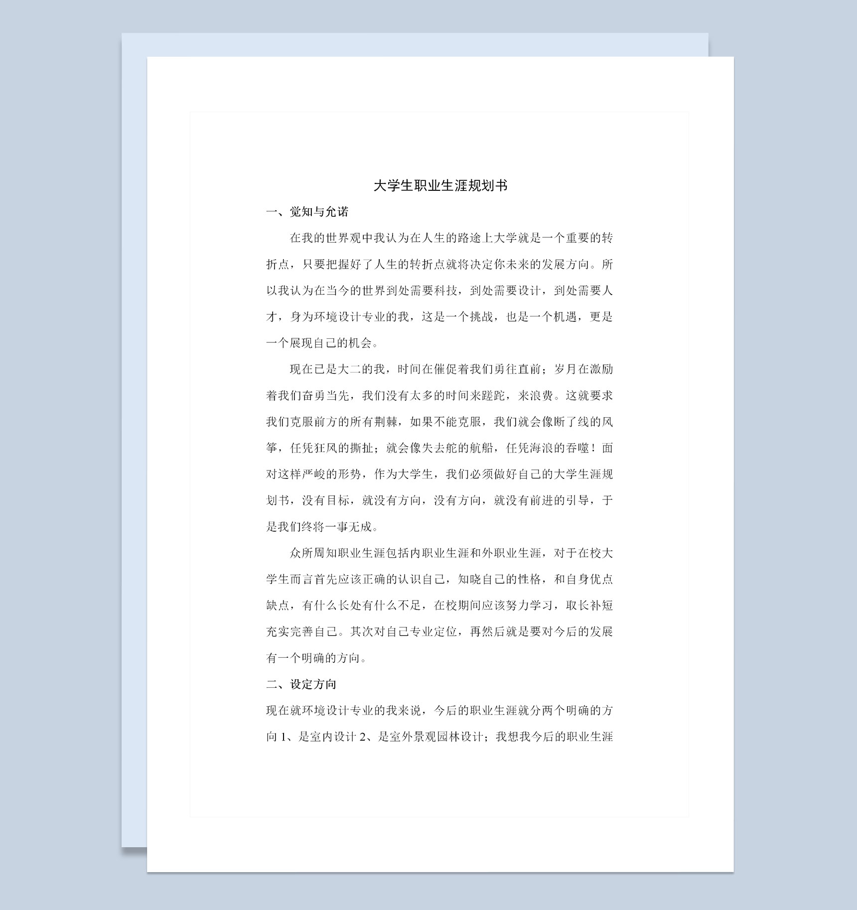 环境设计专业通用大学生职业生涯规划书Word模板