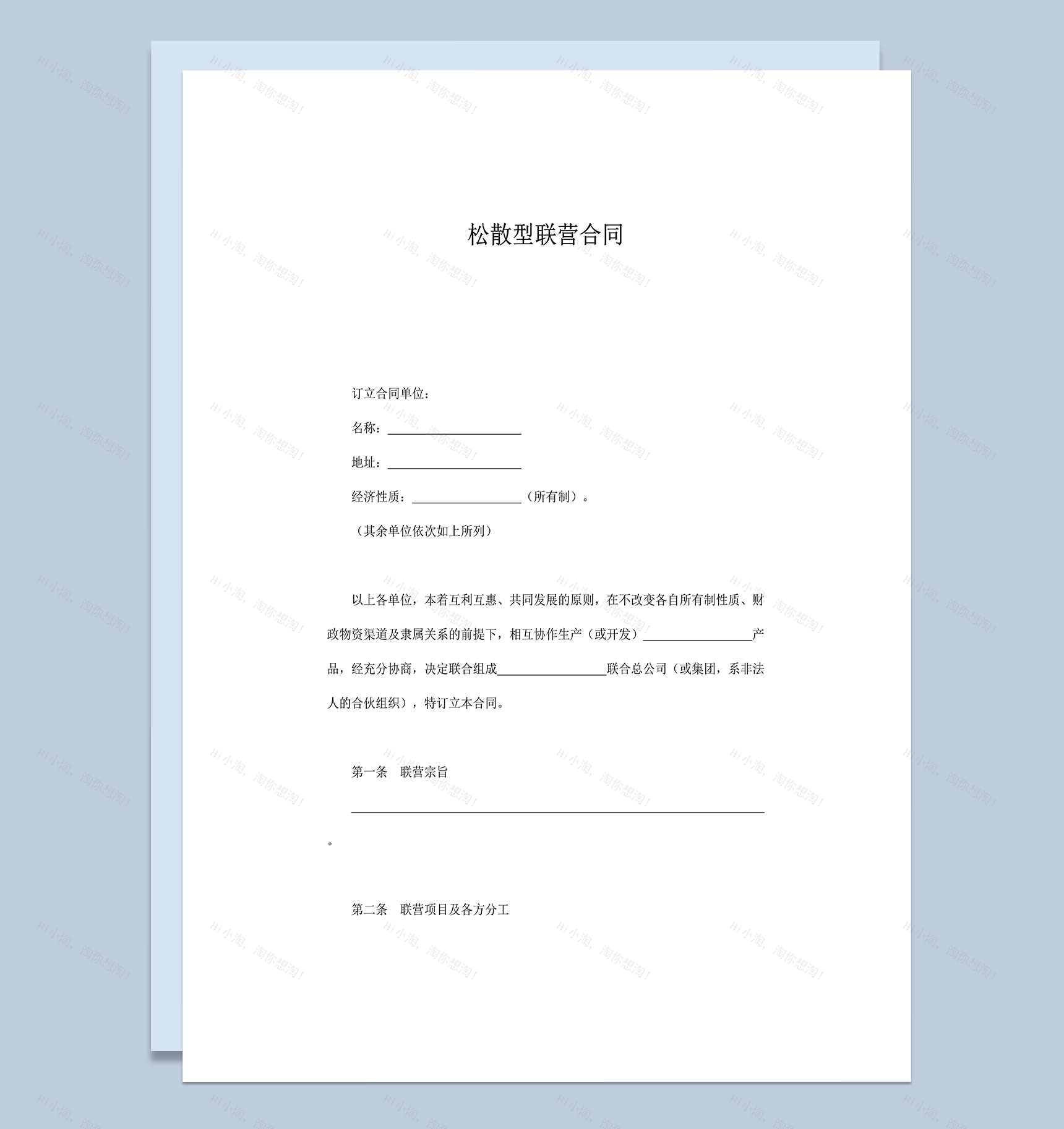 联营项目及各方分工松散型联营合同范本word模板-1