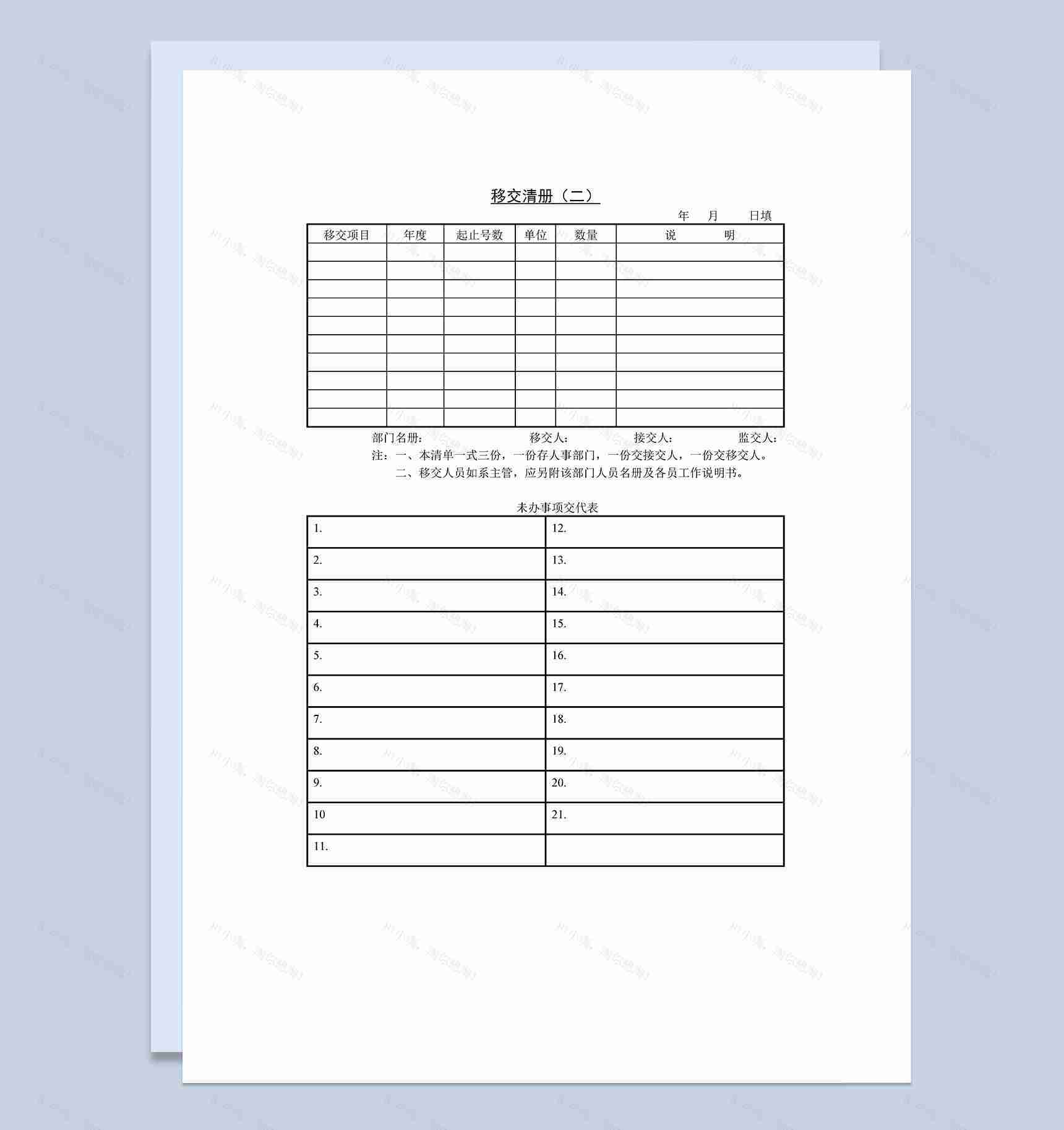 人事部门常用的离职员工资料移交清册Word模板-1