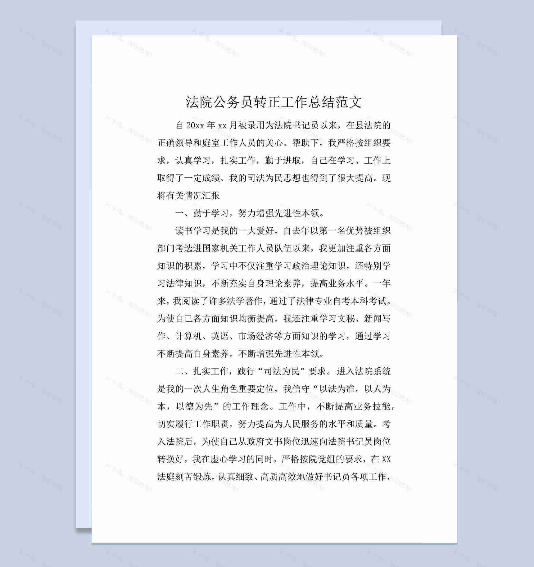 法院公务员个人转正年终工作总结范本Word模板-1
