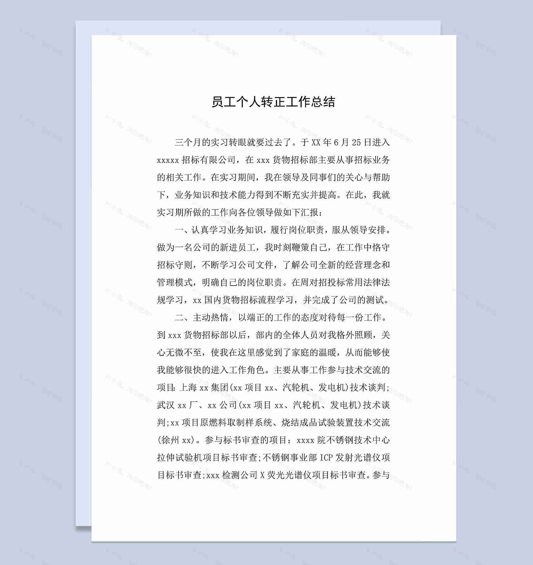 公司试用员工个人转正工作总结年终总结Word模板-1