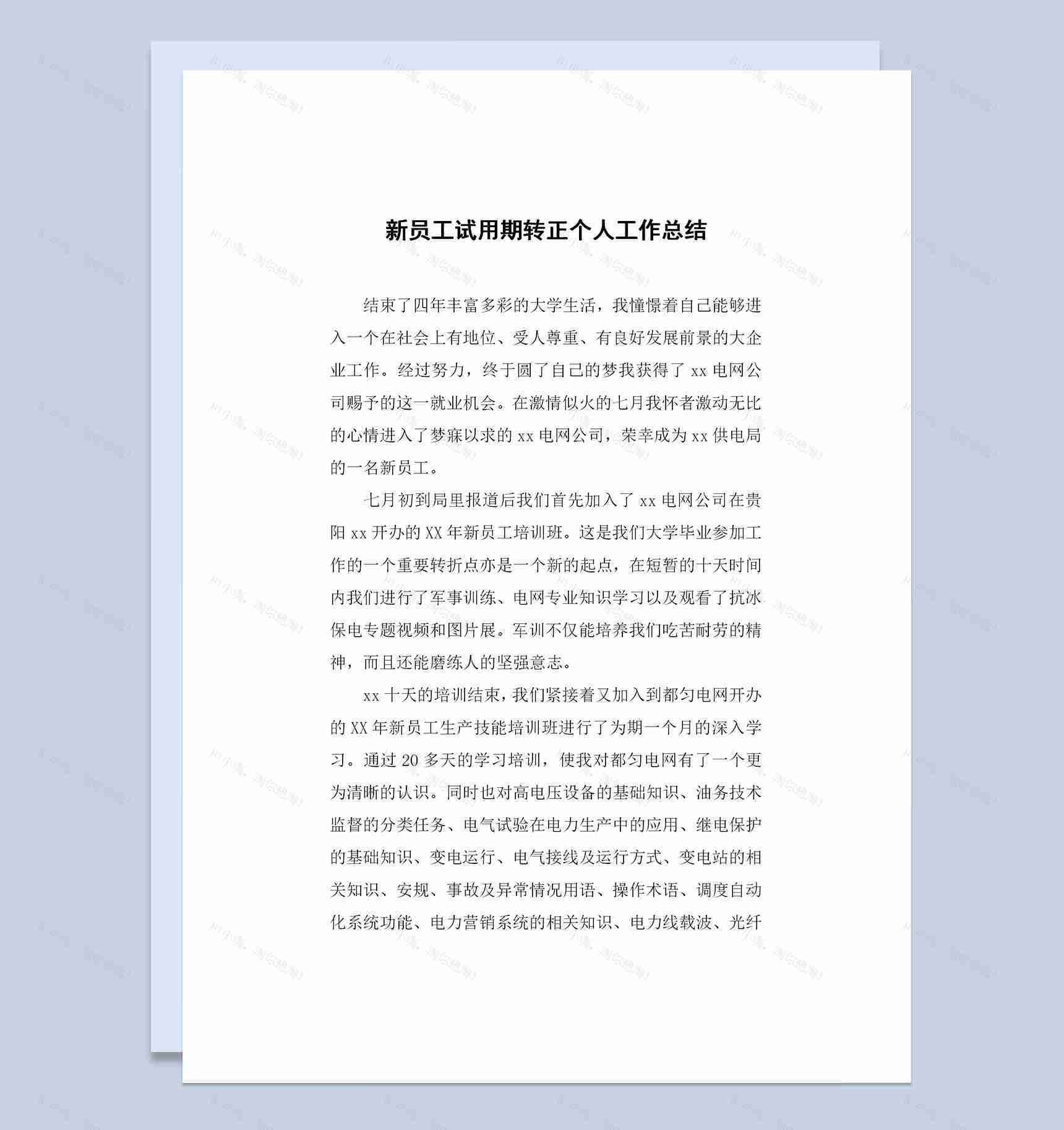 新员工试用期转正个人工作总结范本Word模板-1