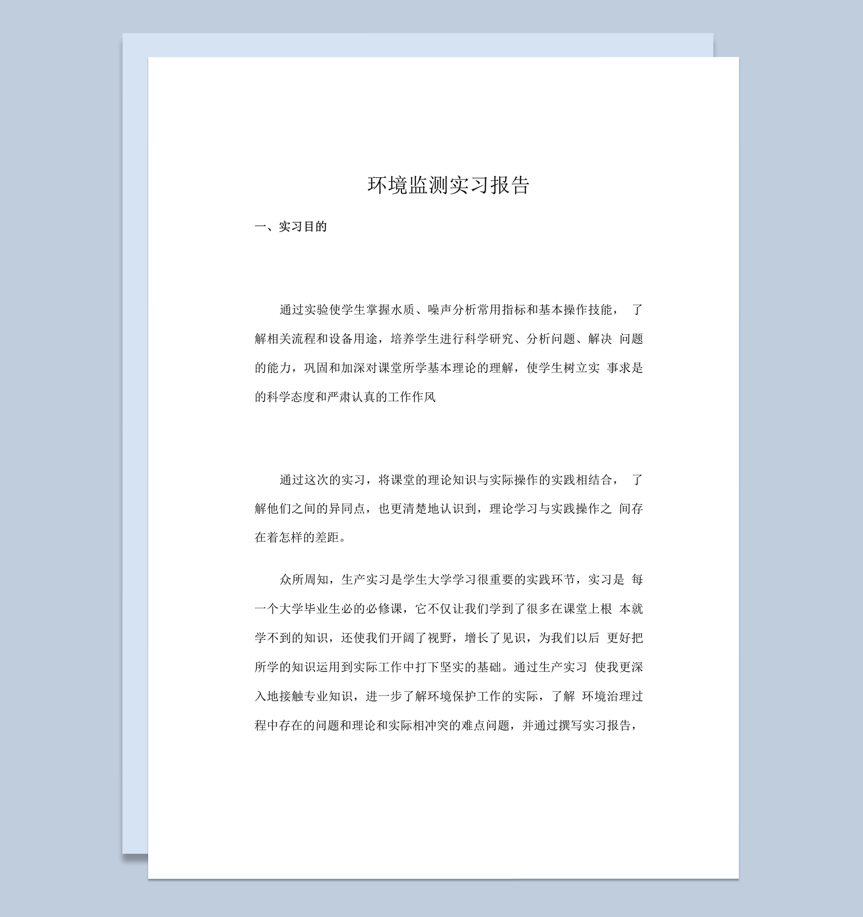 环境检测实习内容概况报告模板书word模板