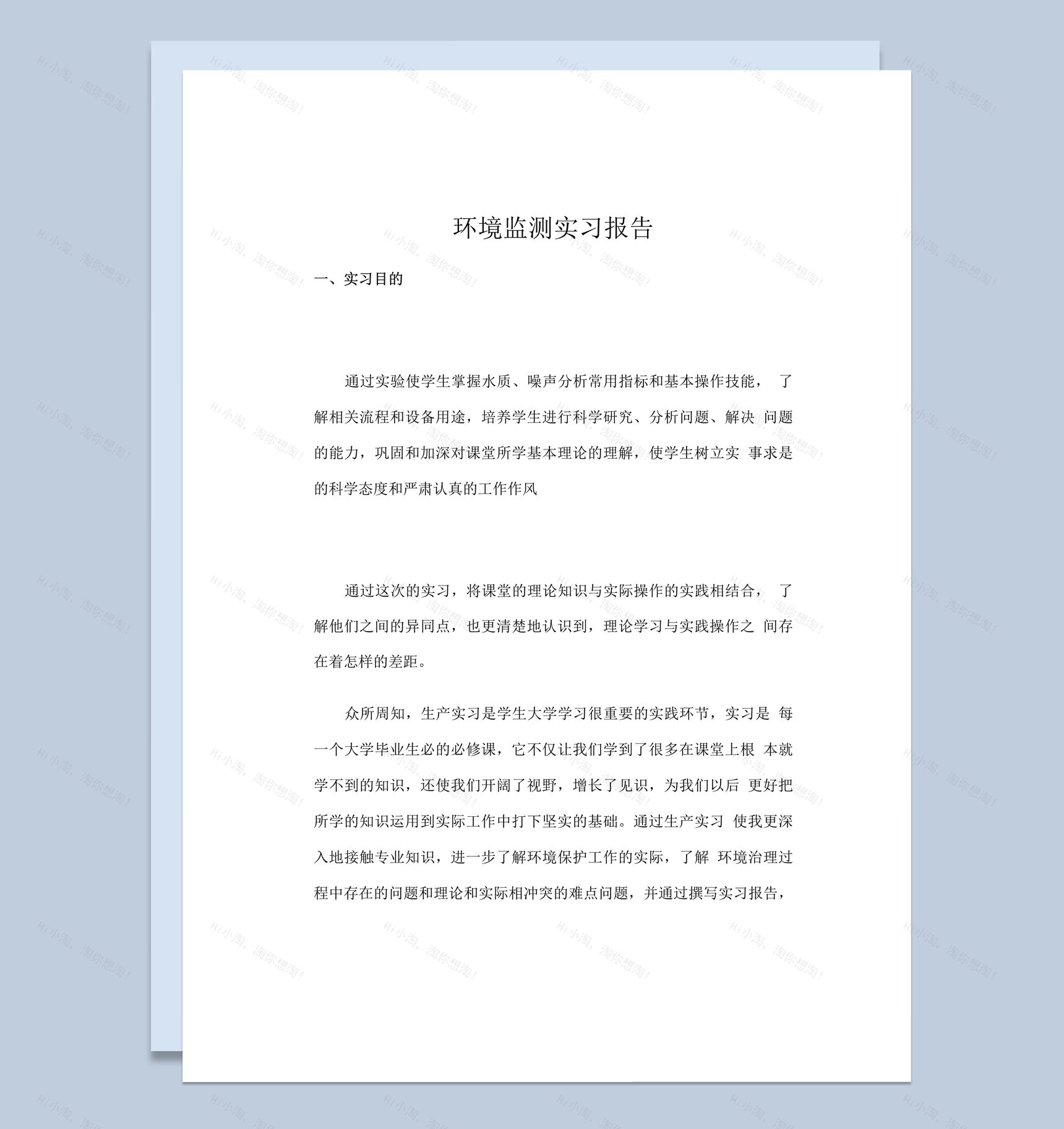 环境检测实习内容概况报告模板书word模板-1