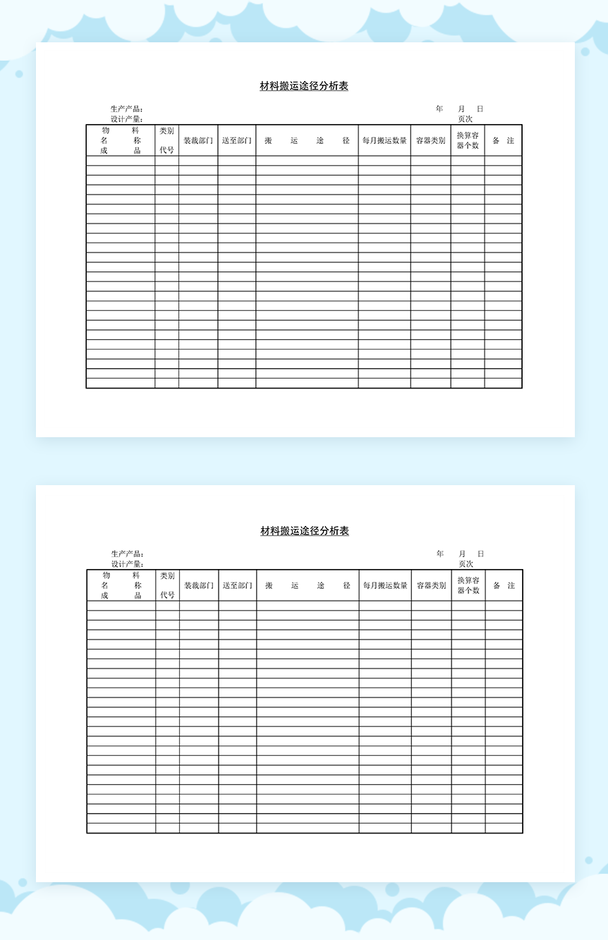 标准通用生产企业材料搬运途径分析表格Word模板