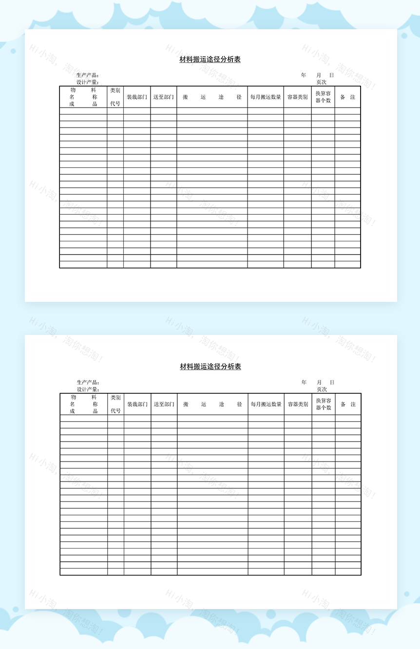 标准通用生产企业材料搬运途径分析表格Word模板-1