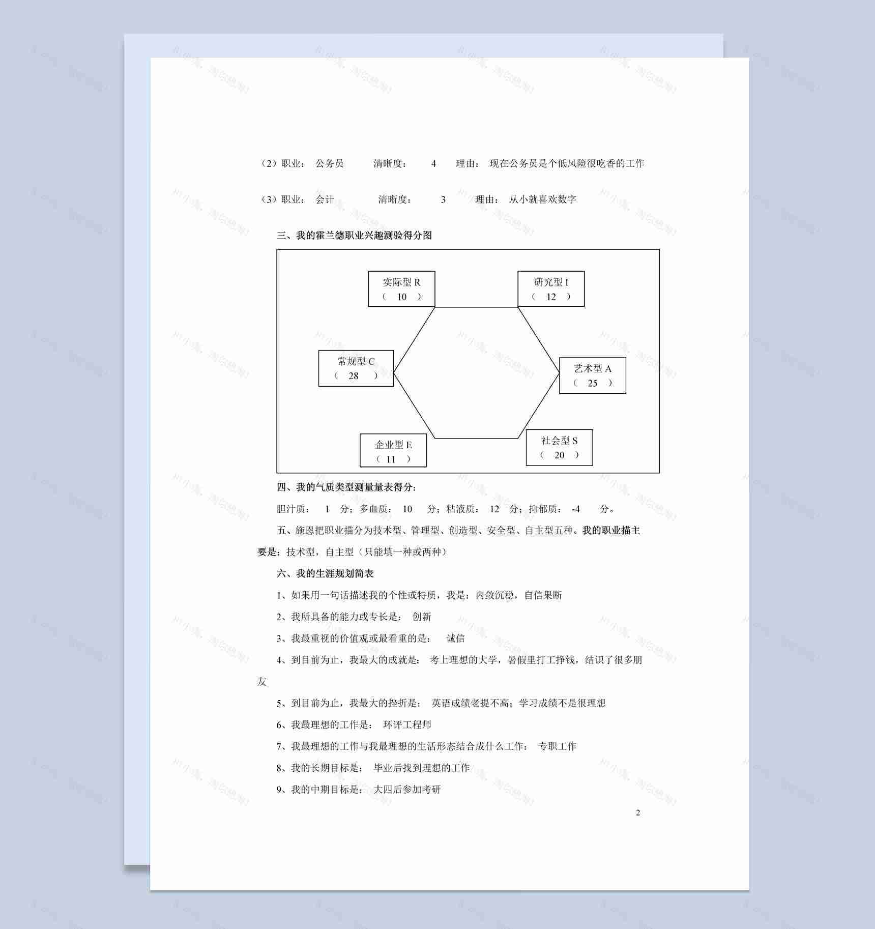 水利与环境学院大学生职业生涯规划书Word模板-1