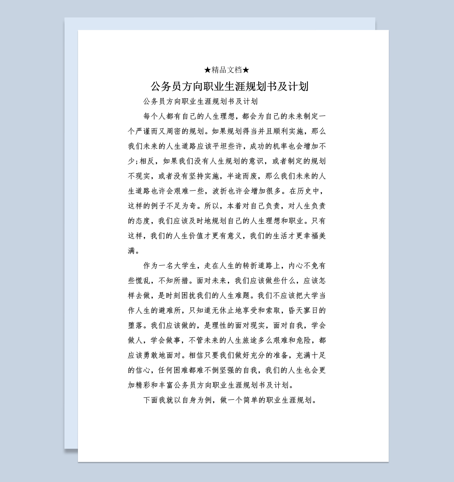 简约风格公务员方向职业生涯规划书Word模板