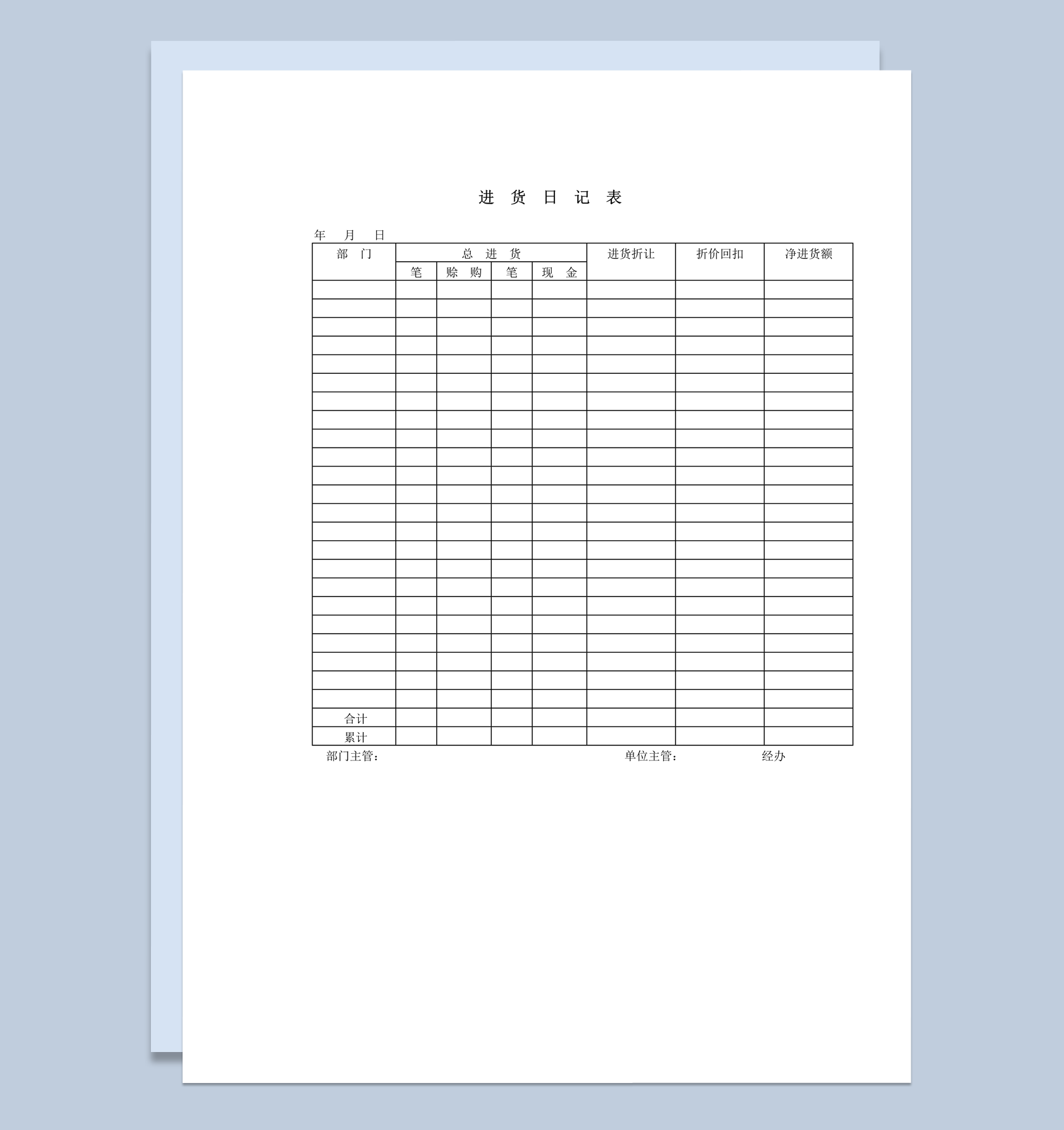 公司产品进货数量金额统计详情表word模板