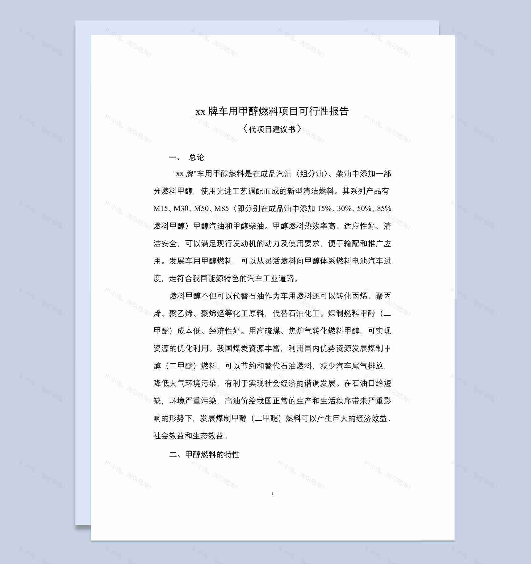 xx牌车用燃料项目可行性报告项目建议书Word模板-1