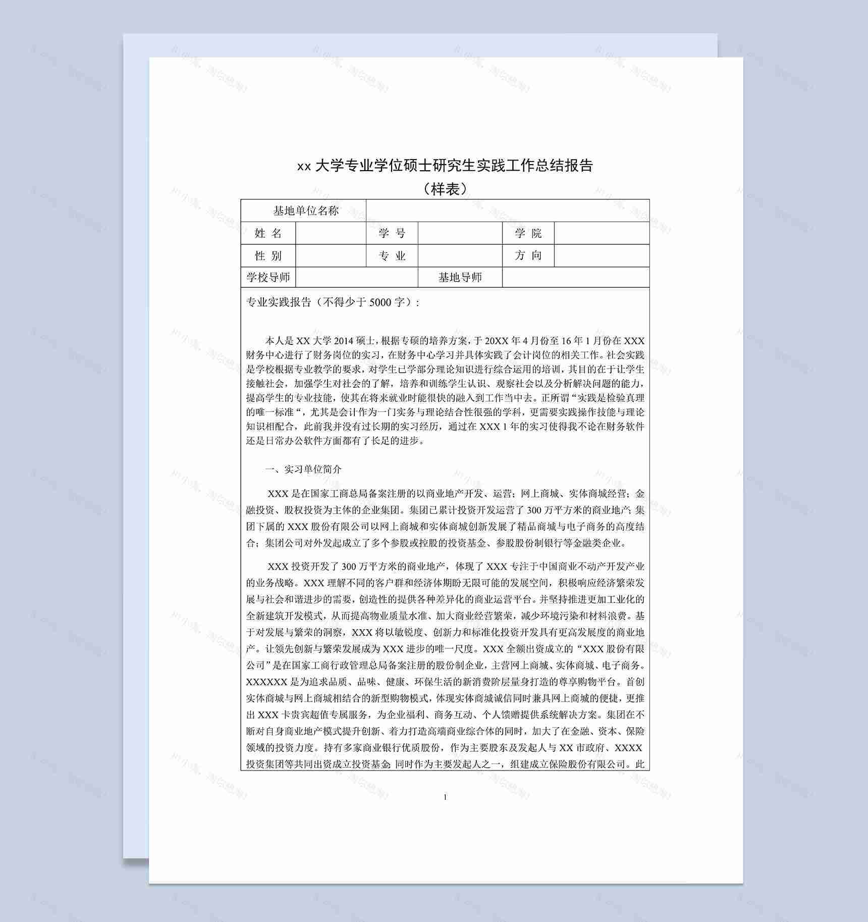 房地产企业财务会计实践总结报告范本Word模板-1