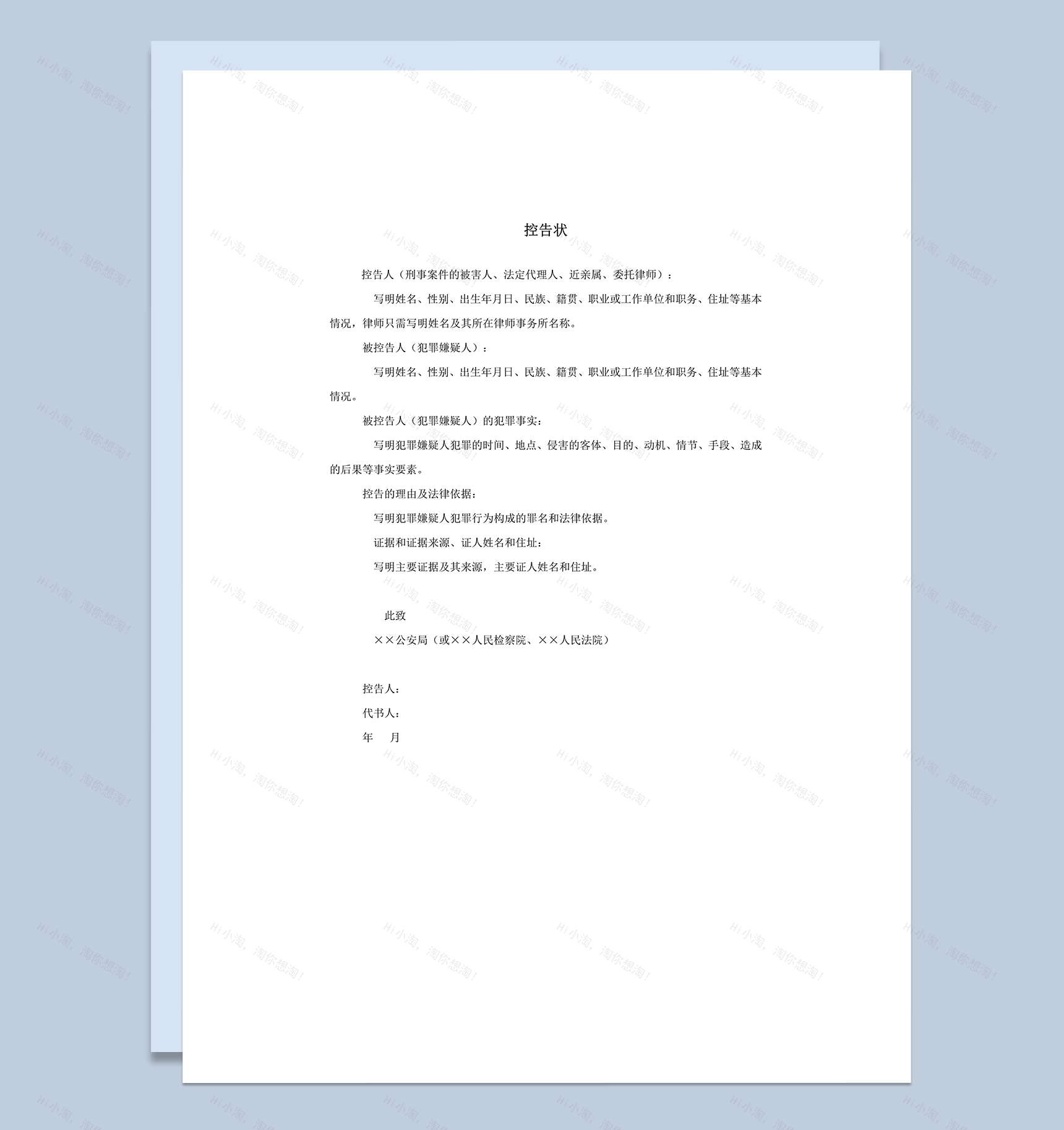 控告状应用文写作要点word模板-1