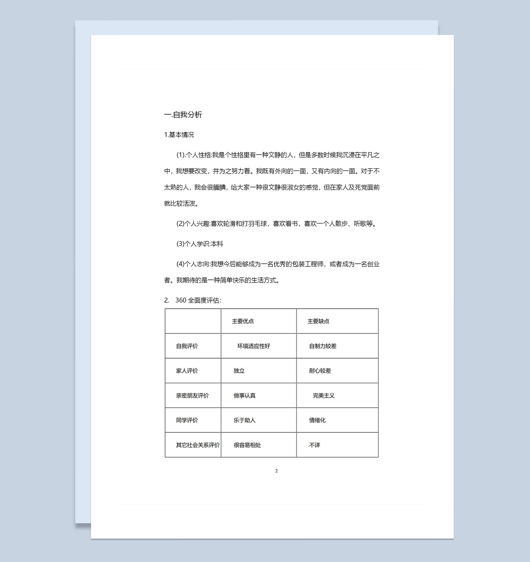 包装工程专业通用的大学生职业生涯规划书Word模板