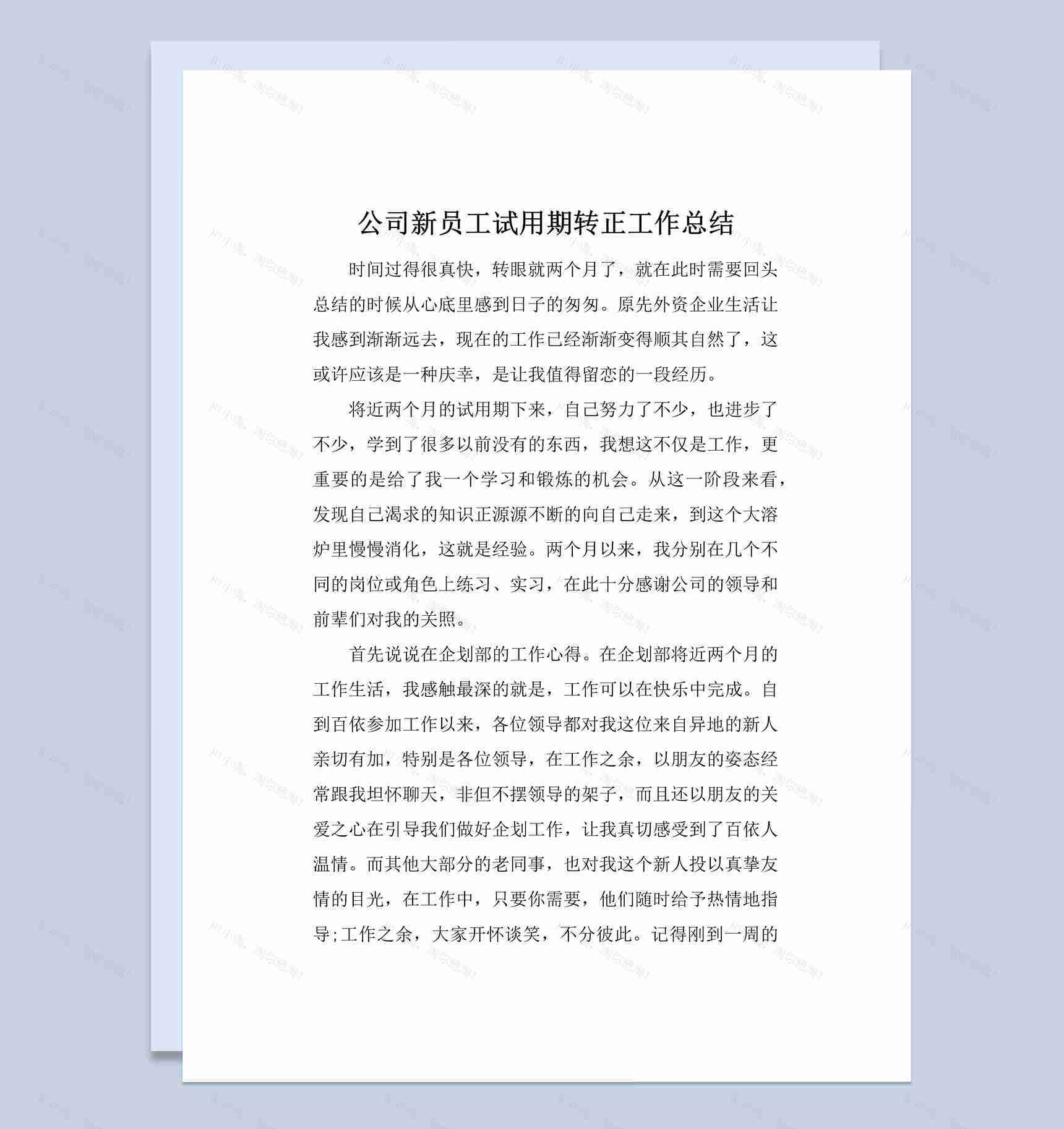 简洁风格新员工试用期转正工作总结报告Word模板-1