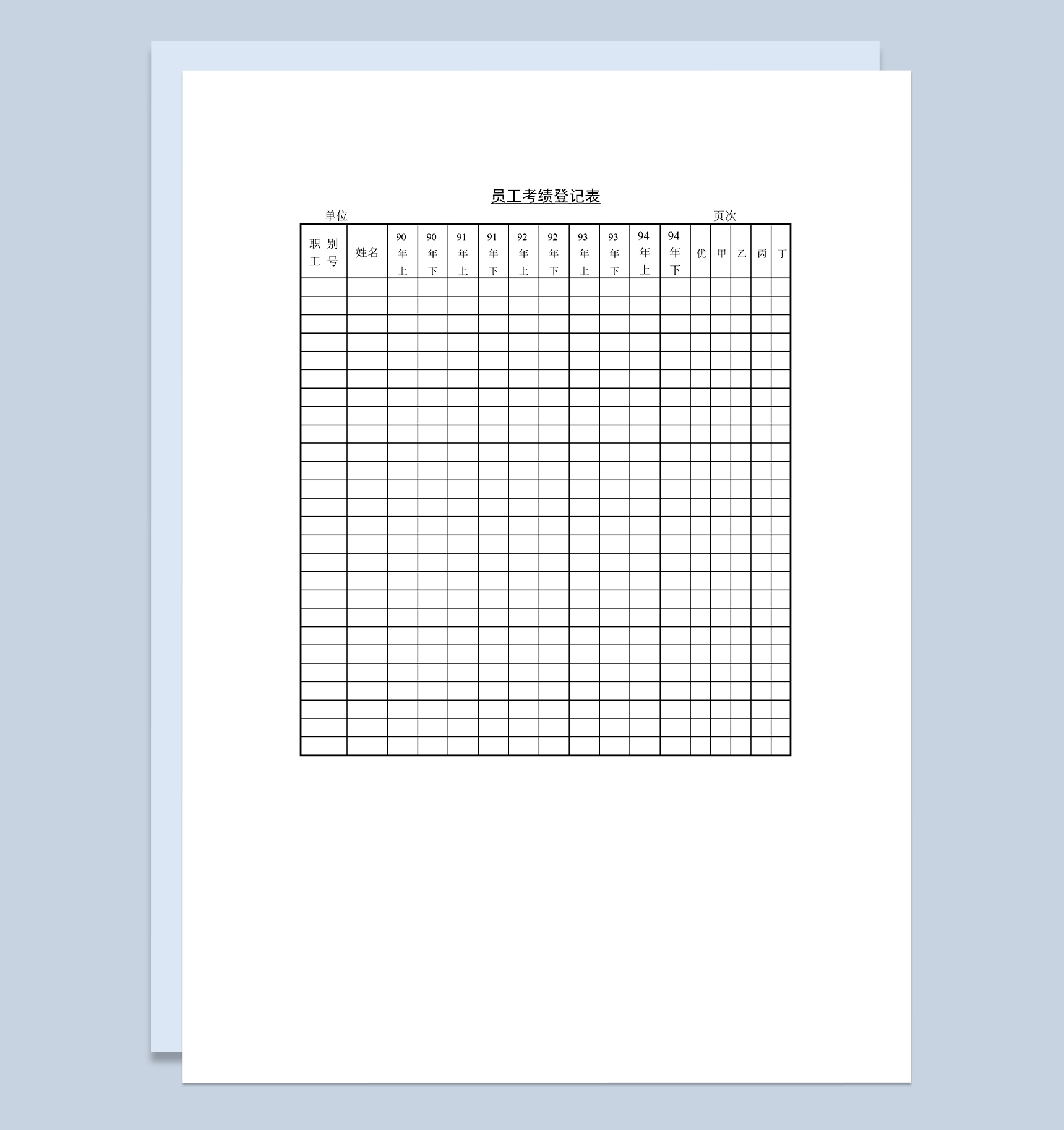 员工绩效考核考绩登记表Word模板