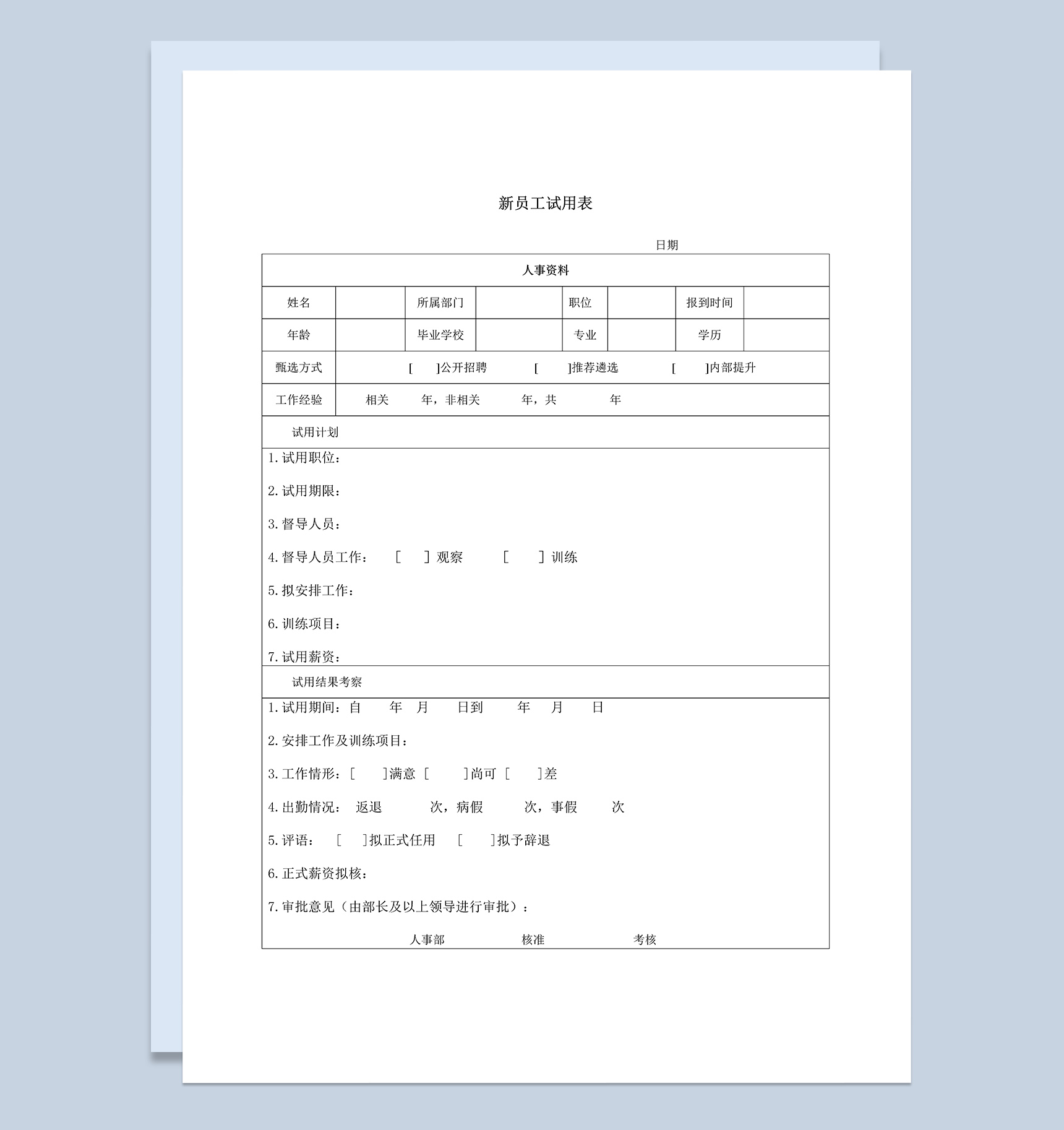 公司新员工试用期跟踪考核表Word模板