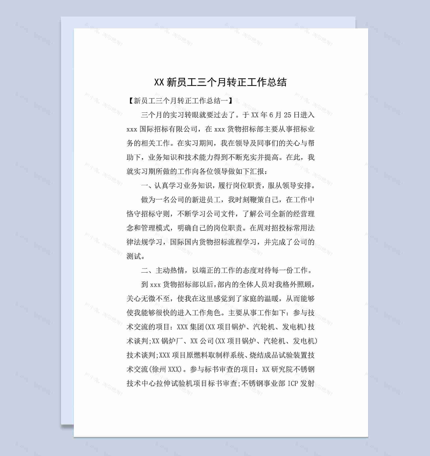 新员工三个月转正工作总结年终总结Word模板-1