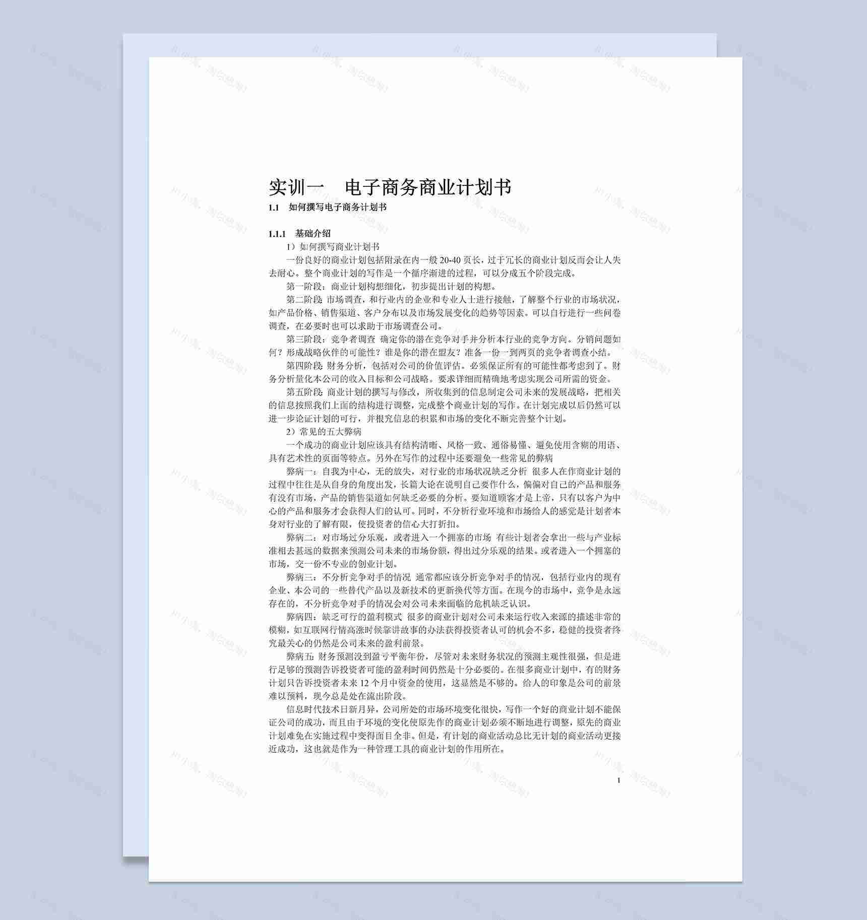 XX电子商务商业计划书Word模板-1