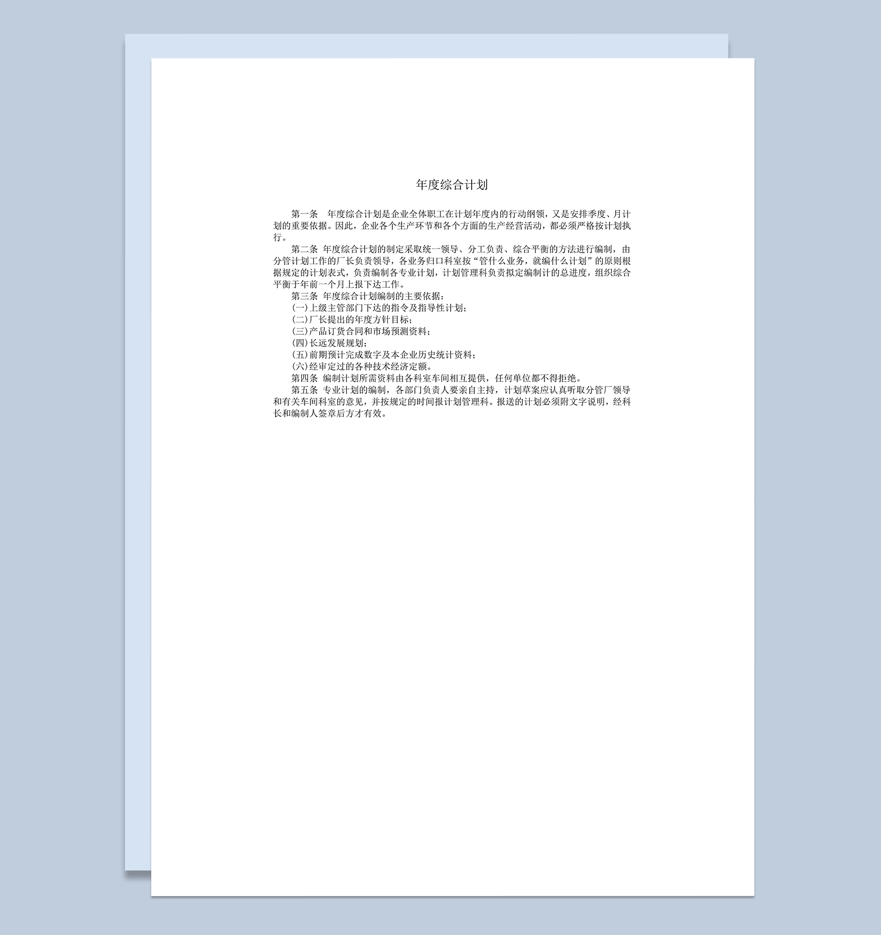 年度综合计划内容说明word模板