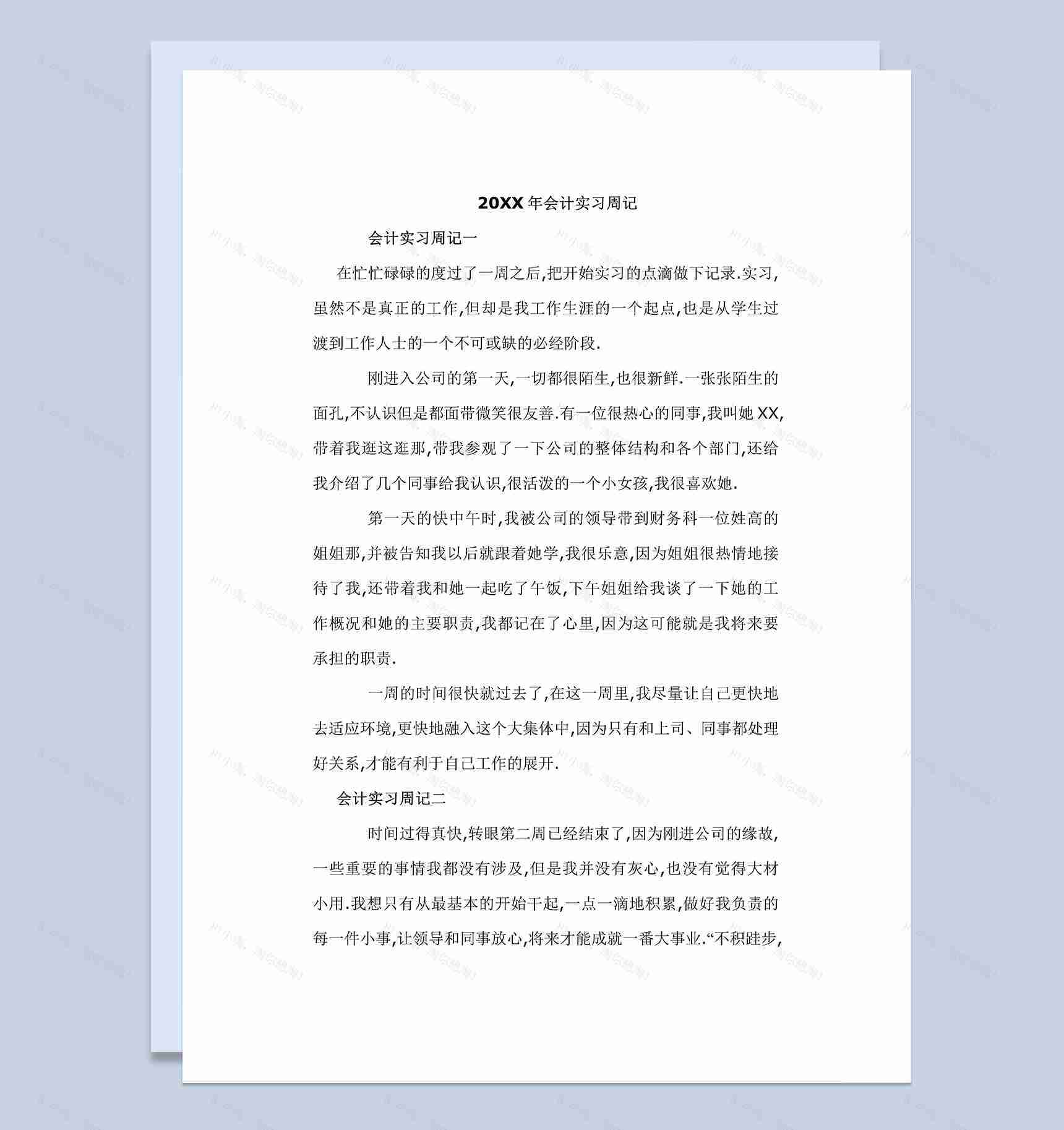 某公司会计文员实习周记会计助理实习日志范本Word模板-1