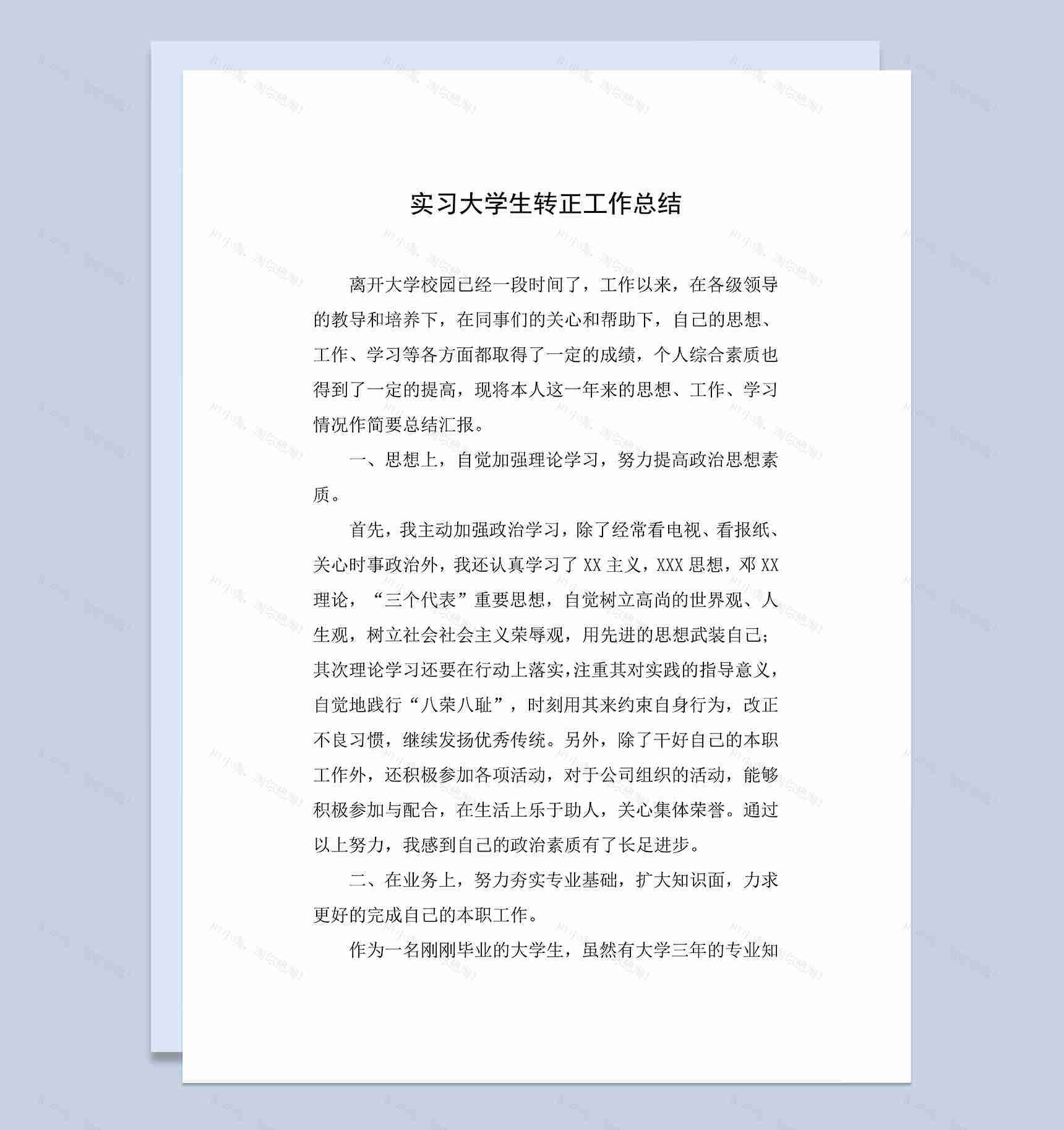 实习大学生试用期满个人年终转正工作总结Word模板-1