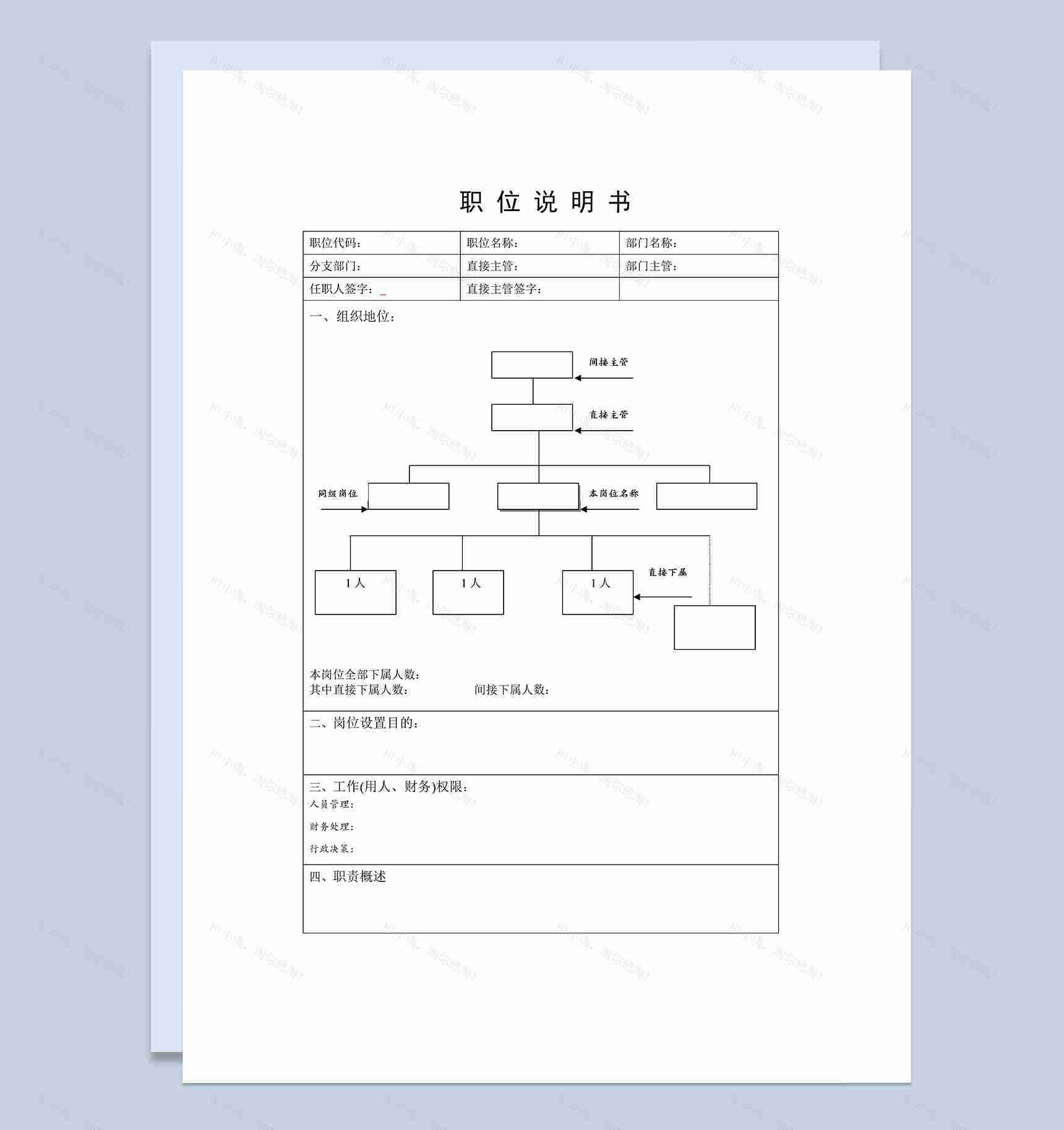 人力资源部门员工职位说明书Word模板-1