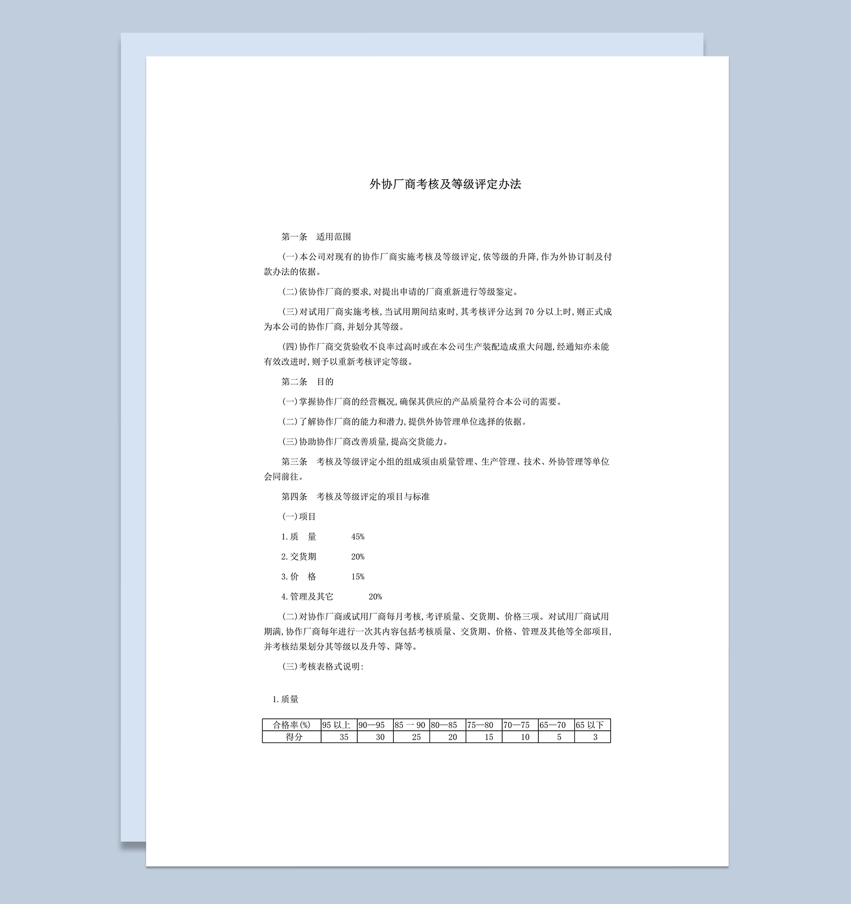 外协厂商考核及等级评定办法word模板