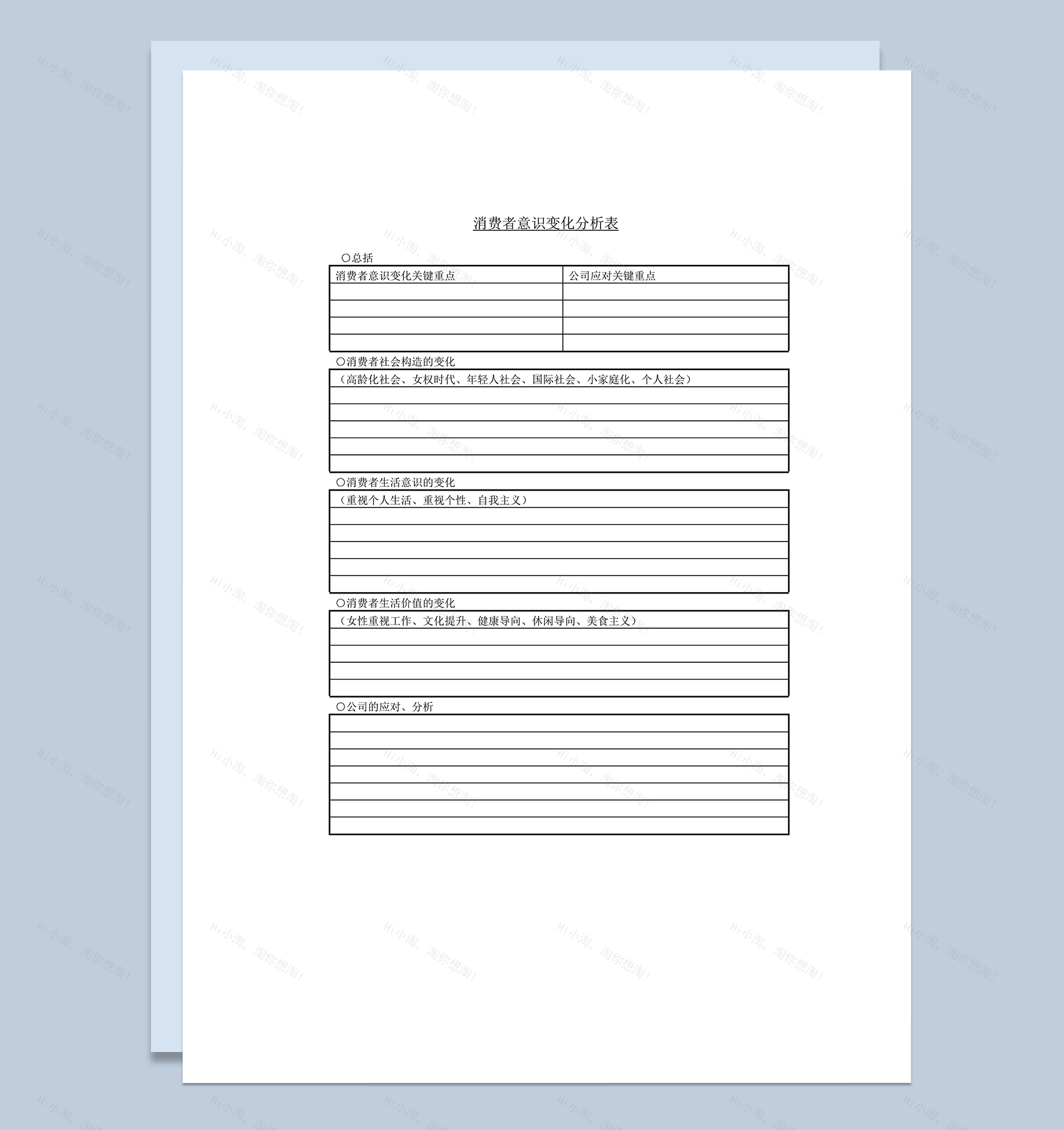 消费者意识变化分析表word模板-1