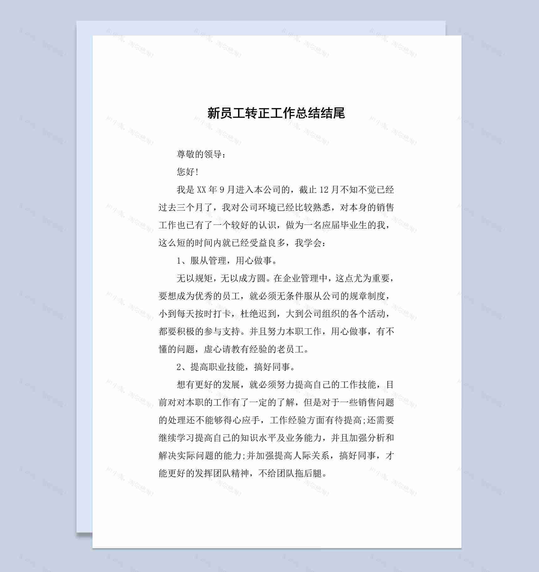 公司销售部门新员工转正工作总结报告Word模板-1