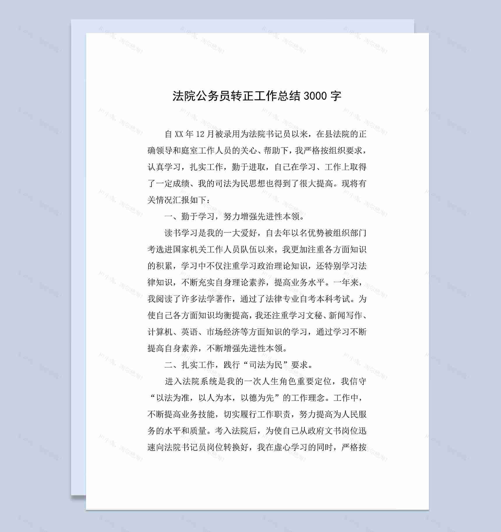 法院公务员转正个人工作总结年终总结Word模板-1