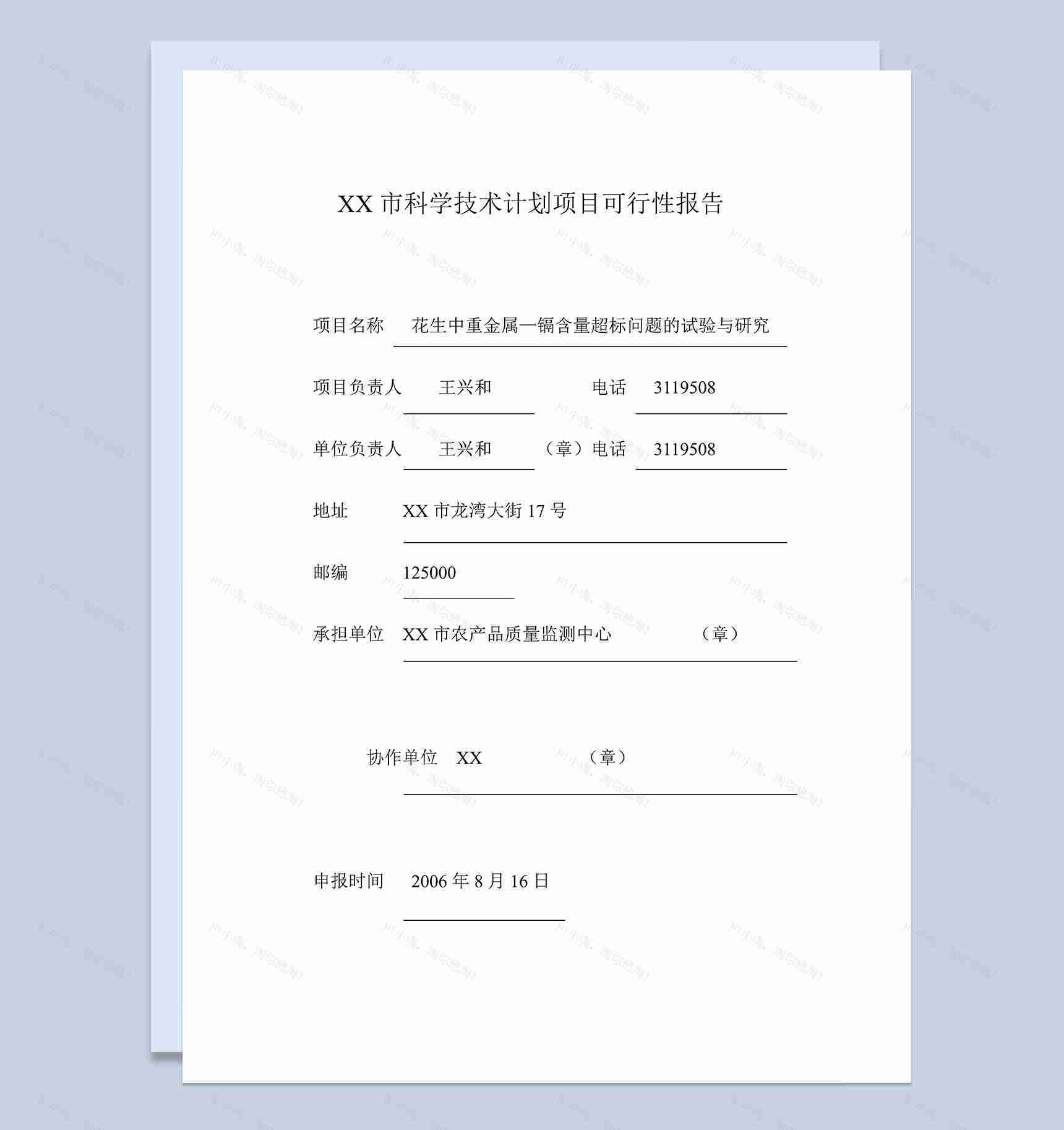 XX市科学技术计划项目可行性报告Word模板-1