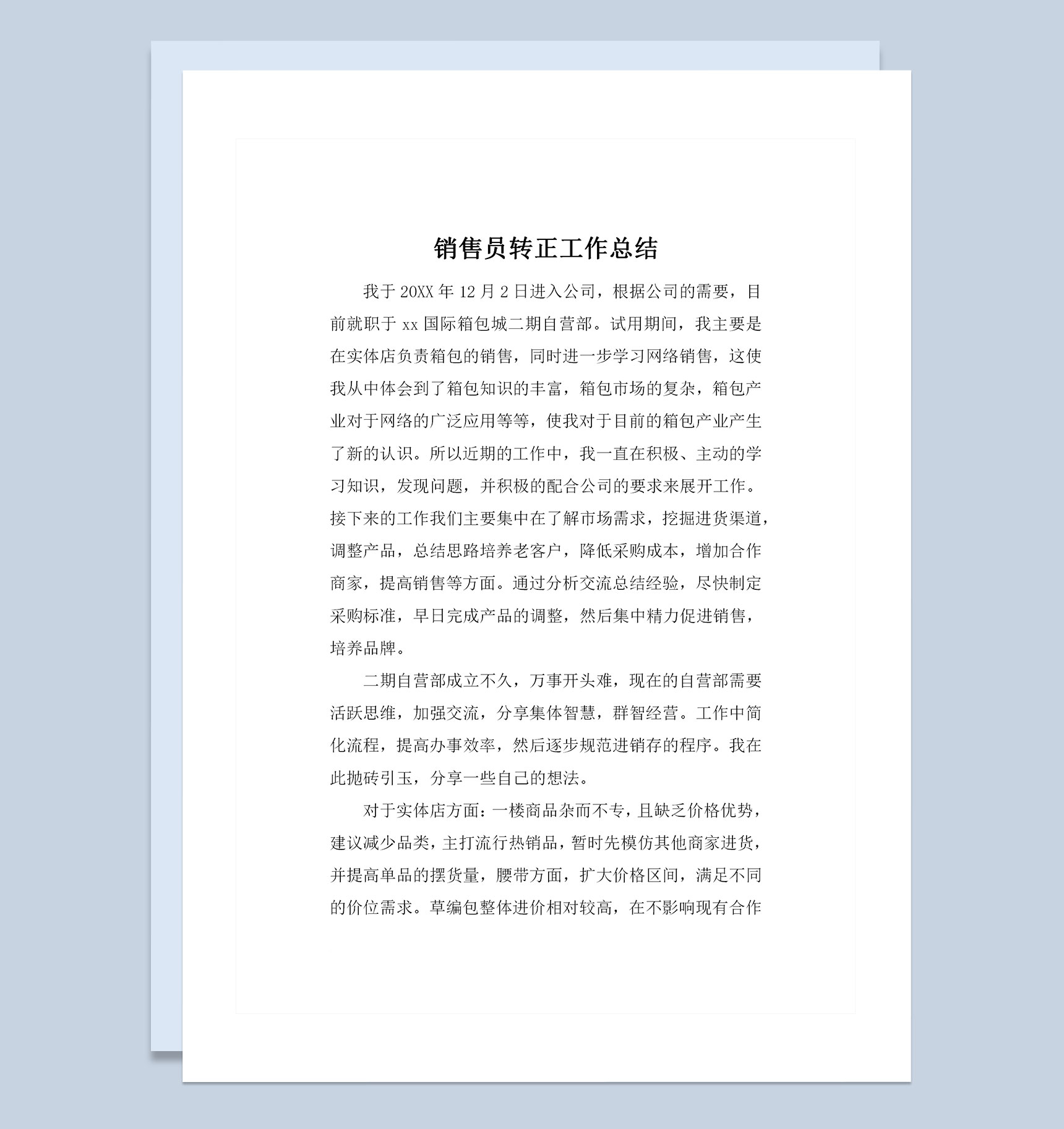 新版销售人员转正通用的个人工作总结范本Word模板