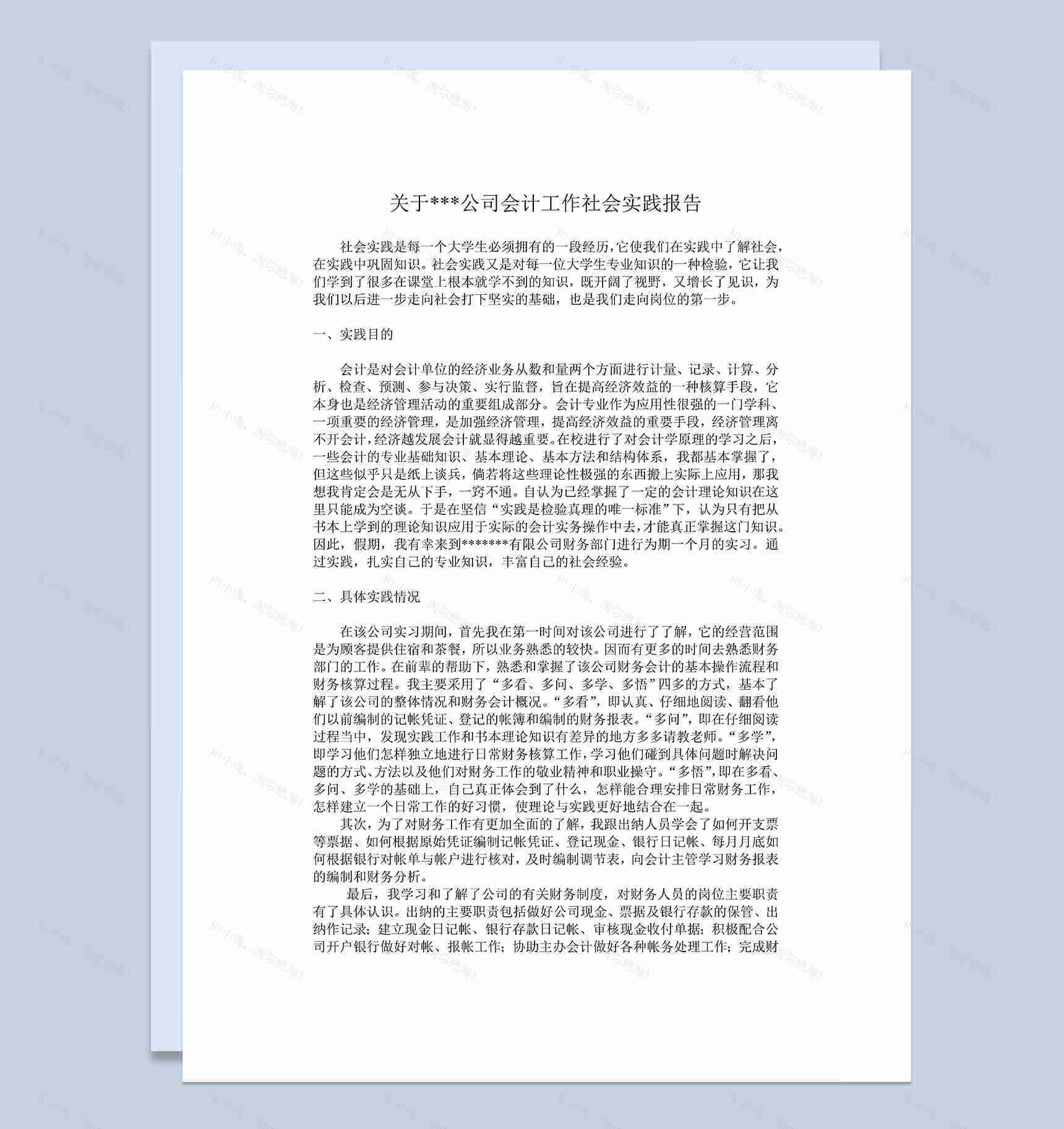 会计实习报告会计工作社会实践报告范本Word模板-1