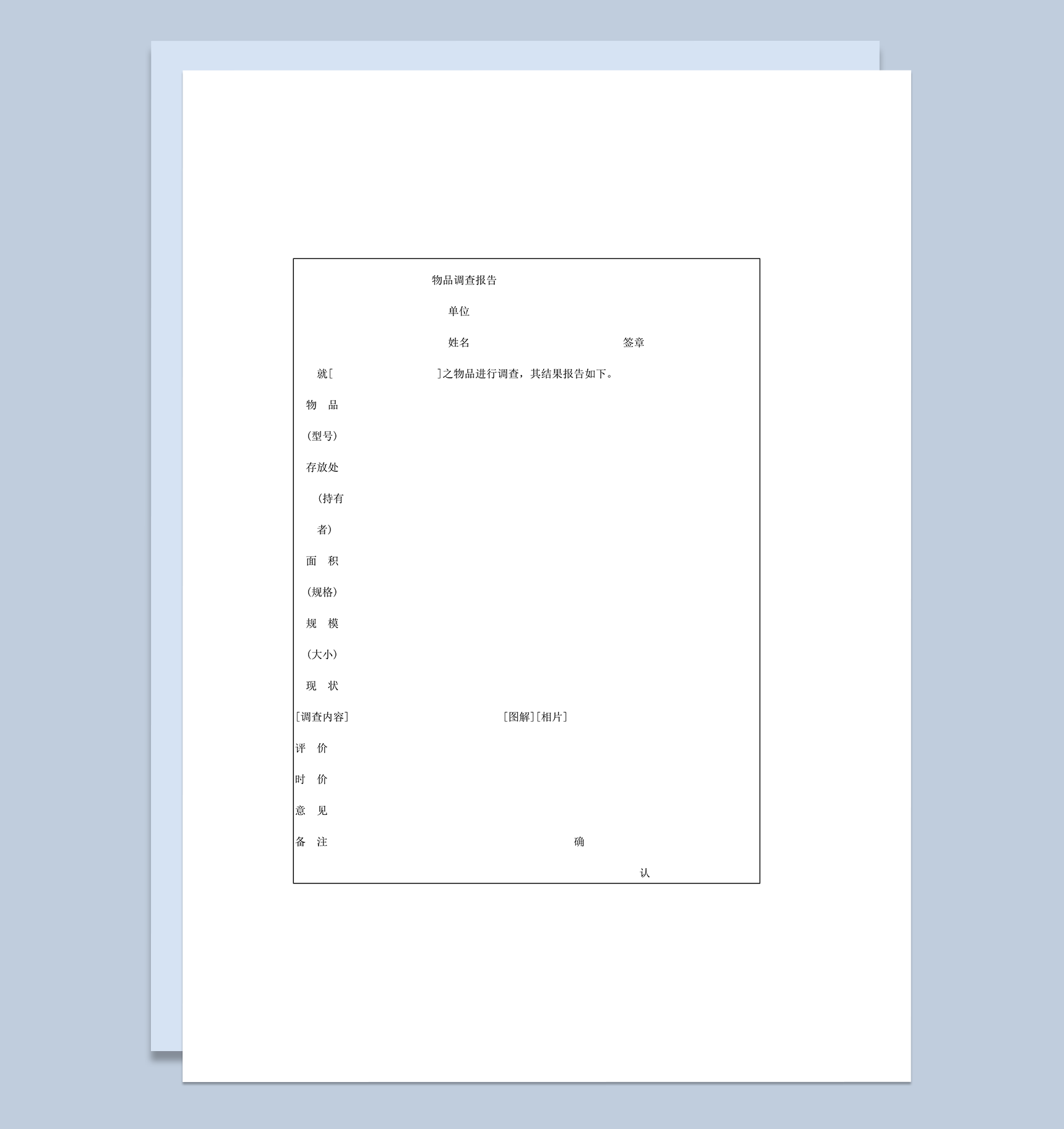 物品型号规格存放情况调查报告word模板