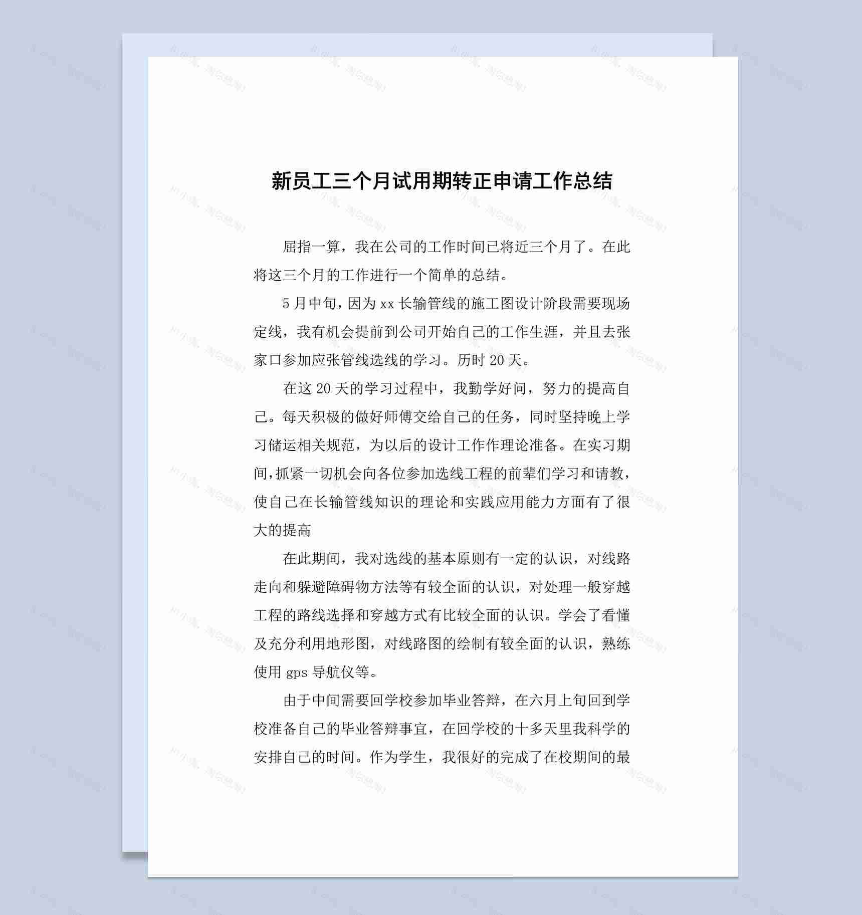 新员工试用期转正申请工作总结汇报Word模板-1
