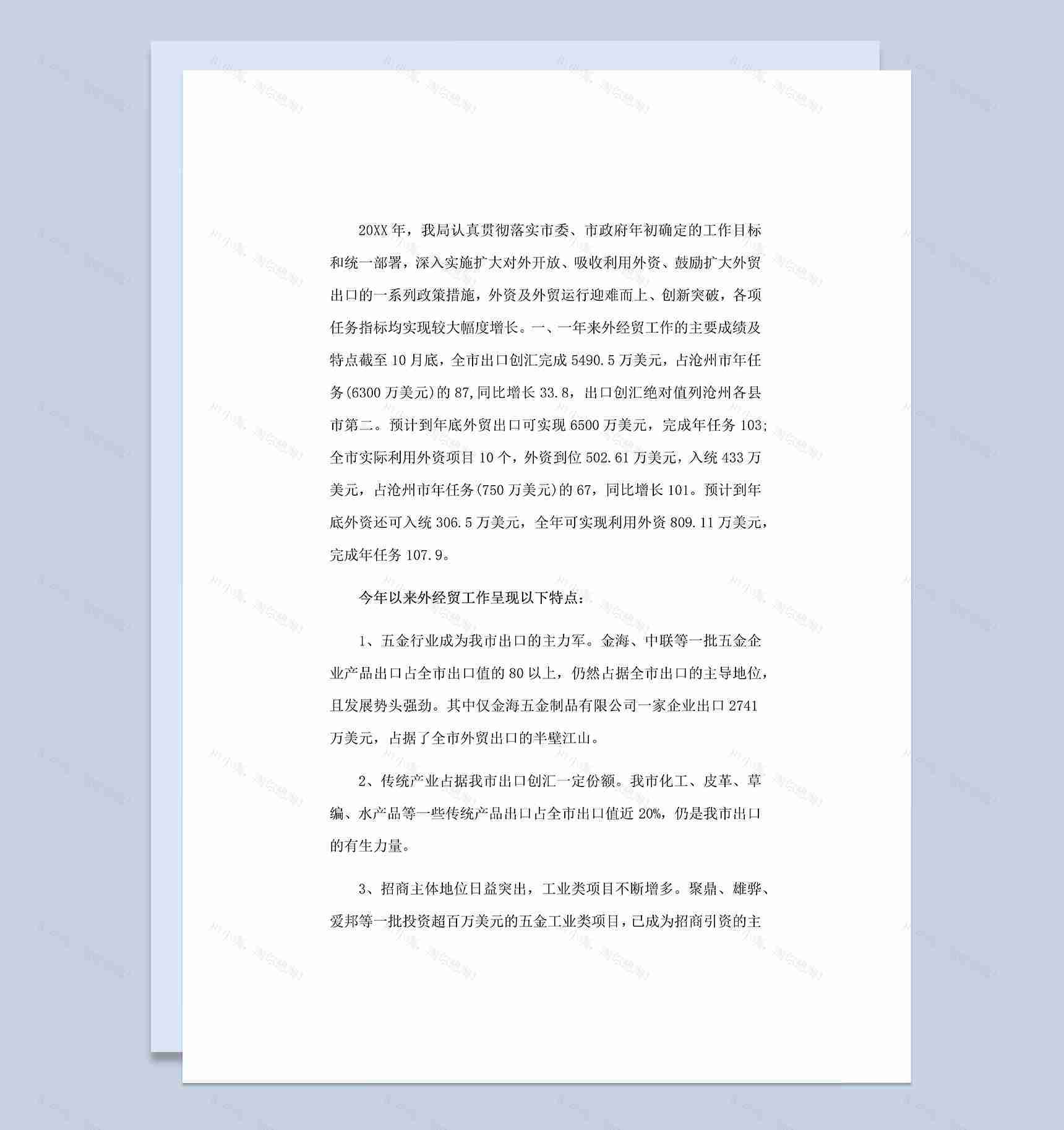 20XX年外经贸局通用年度工作总结Word模板-1