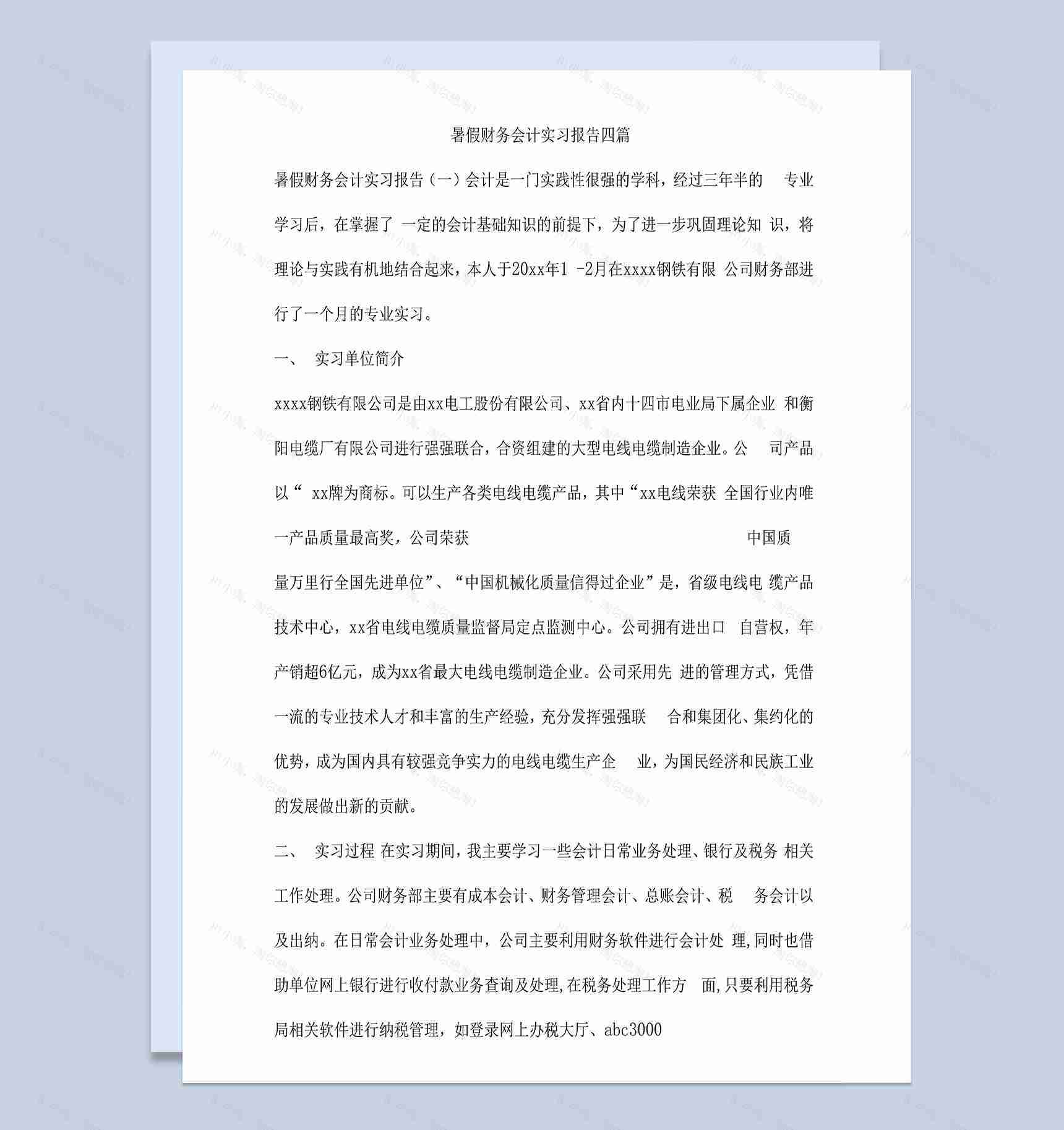 暑假财务会计专业实习报告汇报范本Word模板-1