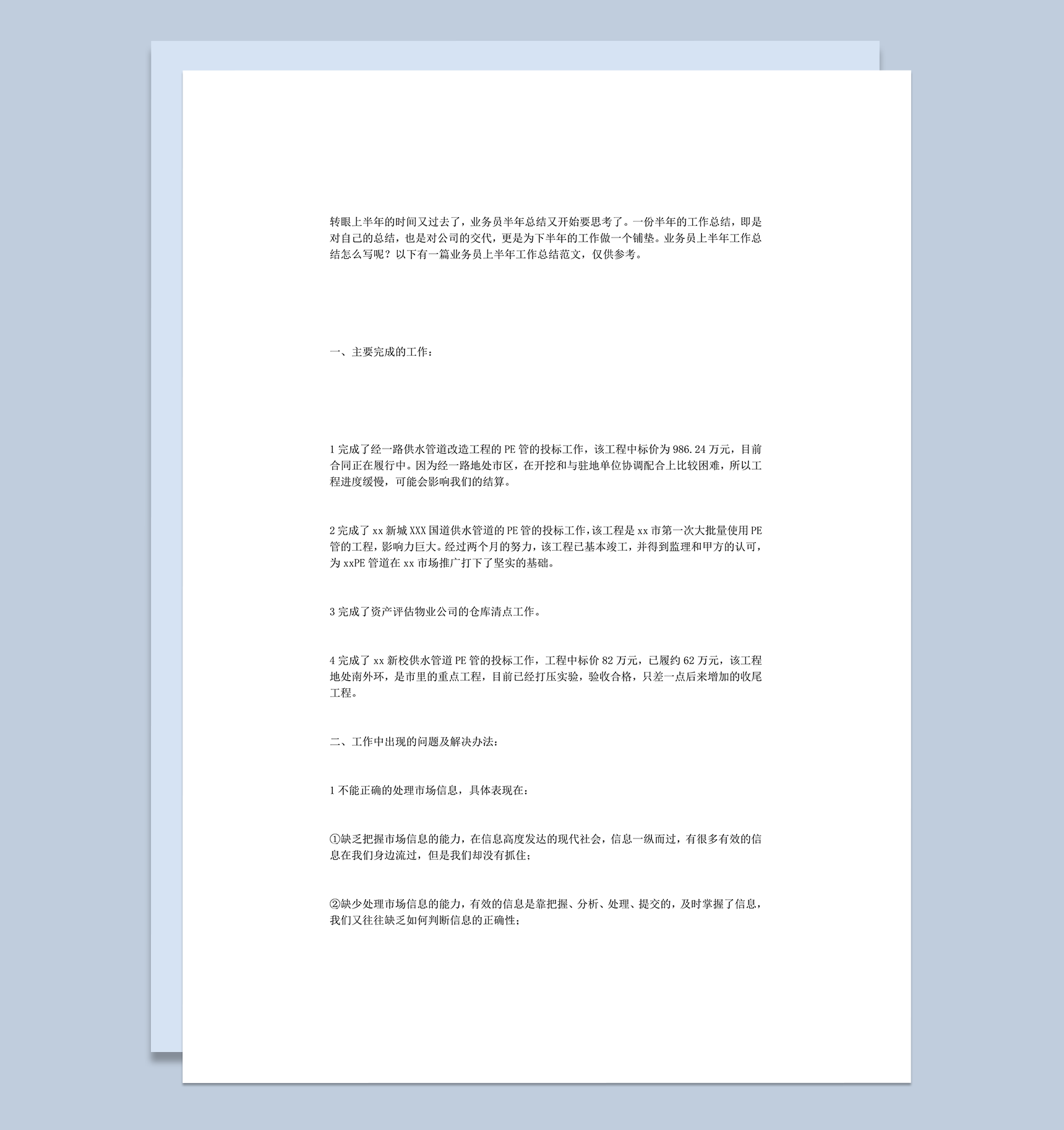 业务员半年总结word模板