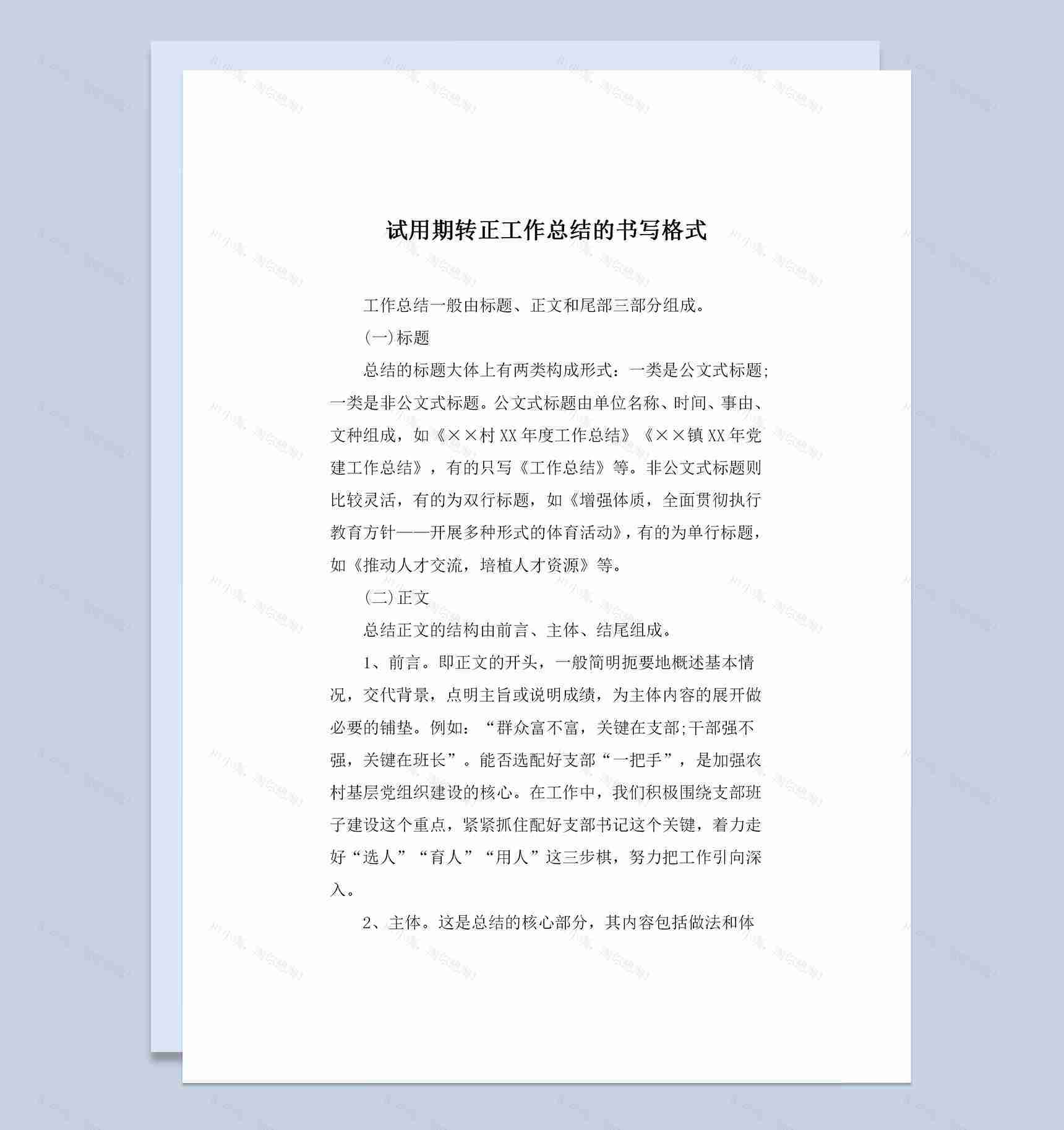 完整版试用期转正工作总结的书写格式范本Word模板-1
