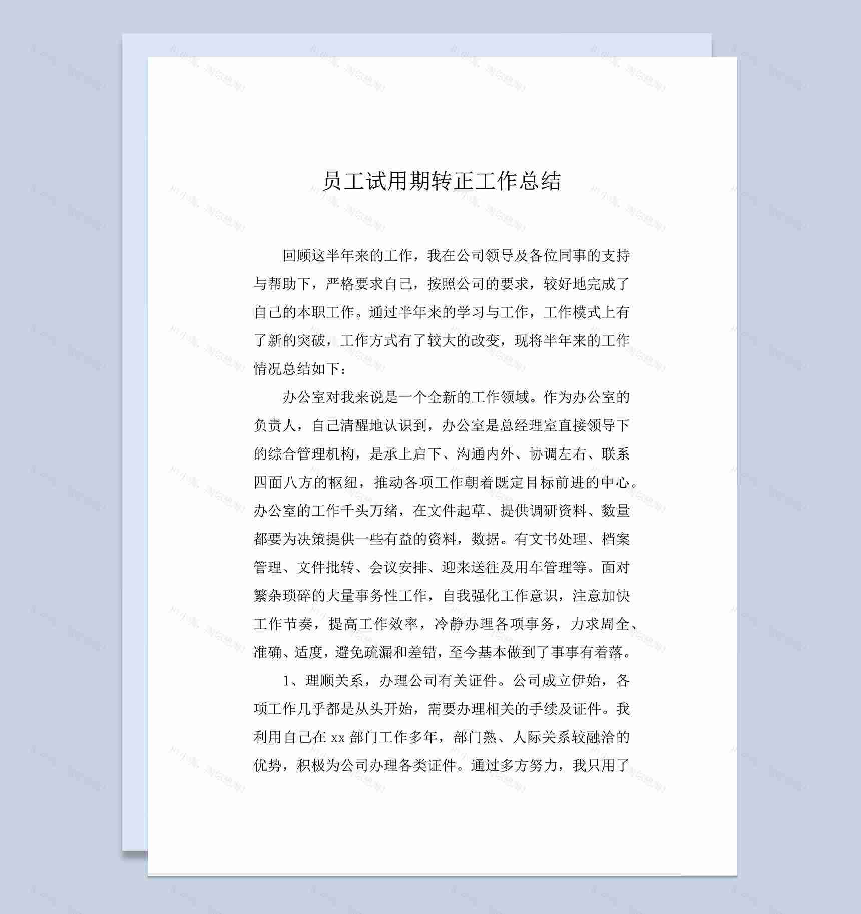 企业常用员工试用期转正年终工作总结Word模板-1
