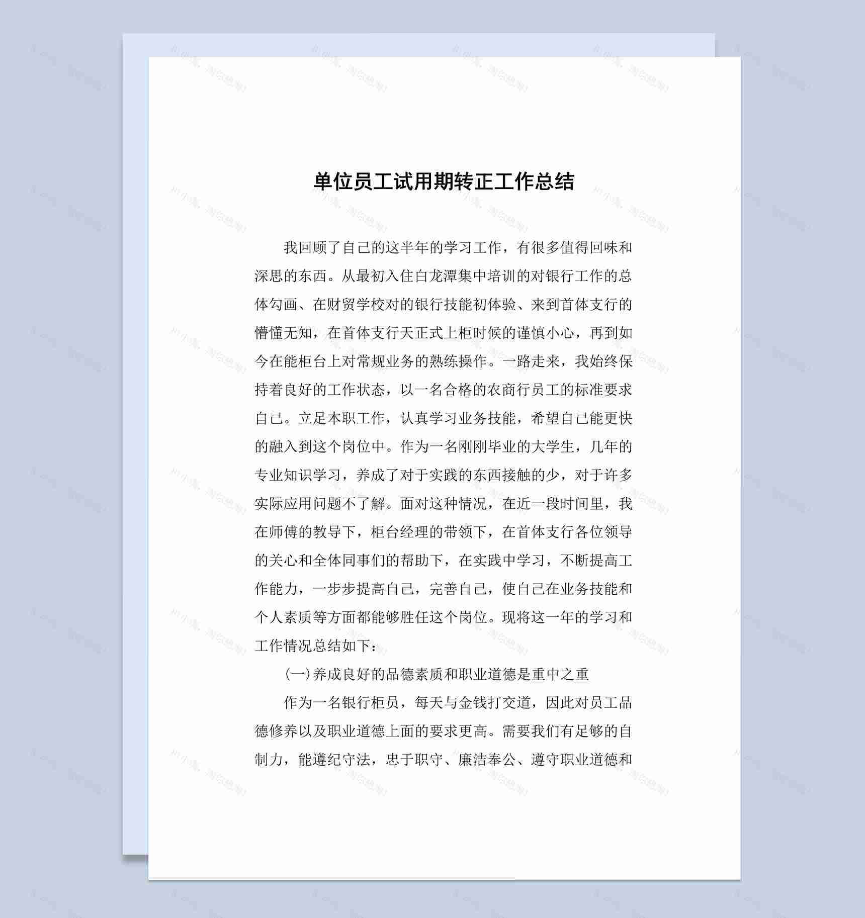事业单位员工试用期转正工作总结报告Word模板-1