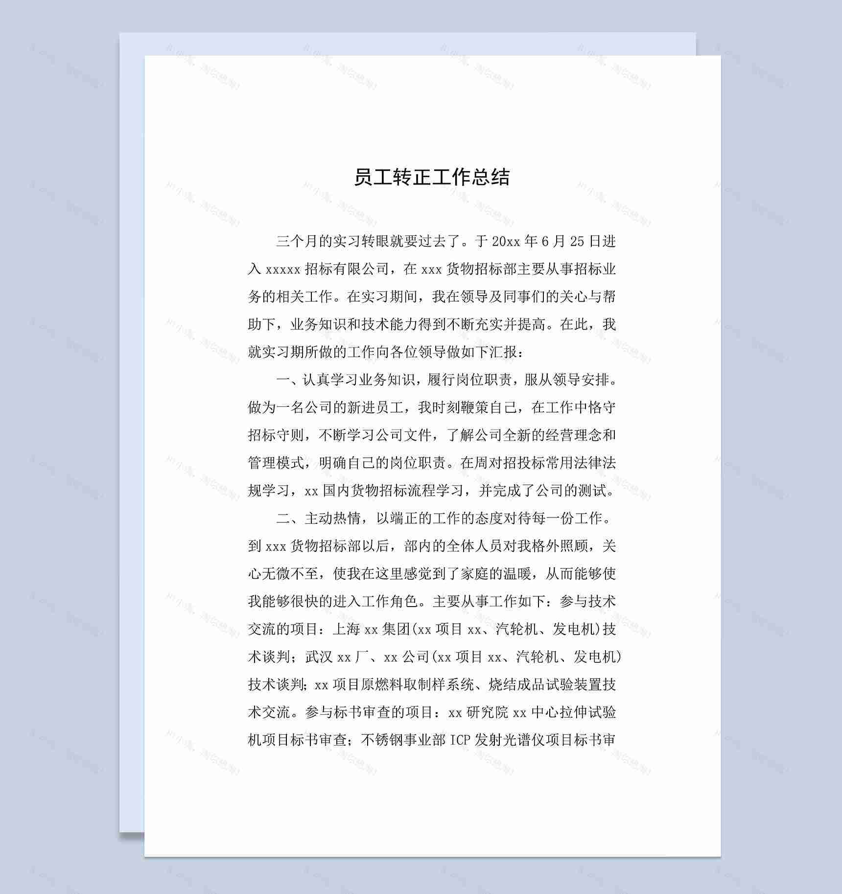 招标公司试用员工个人转正年终工作总结Word模板-1