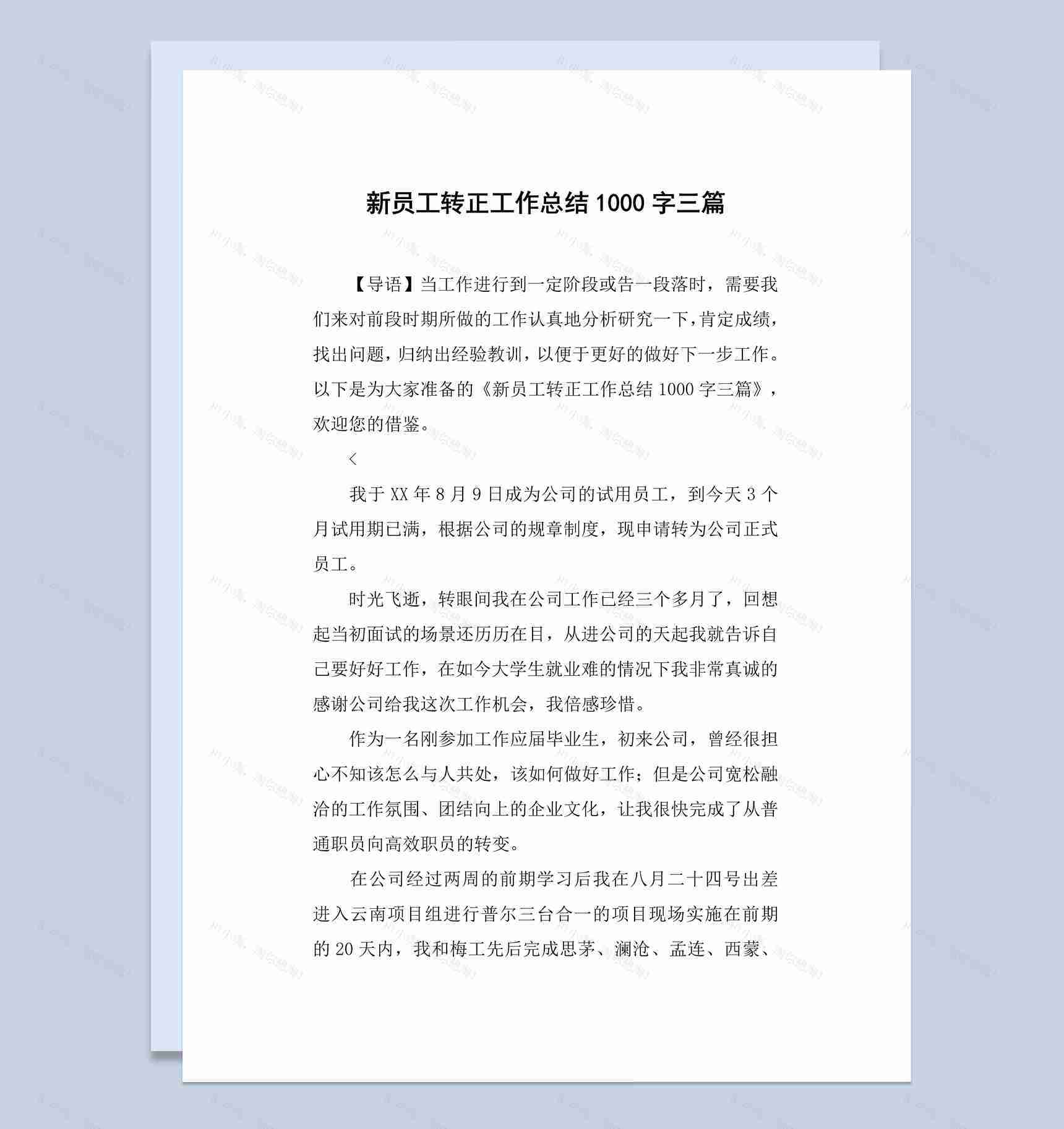 企业公司试用期员工转正工作总结报告Word模板-1