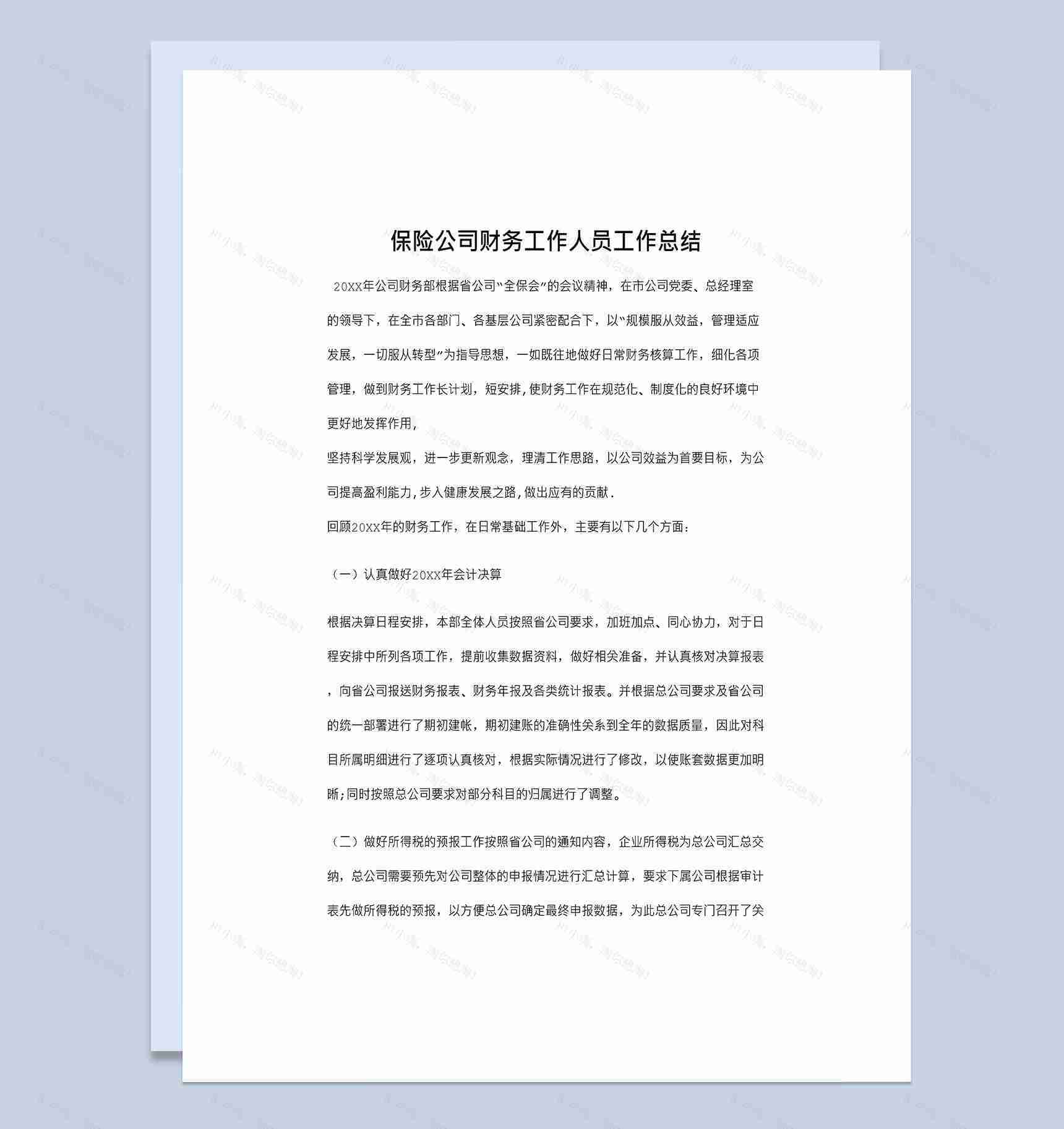 保险公司财务工作人员工作总结Word模板-1