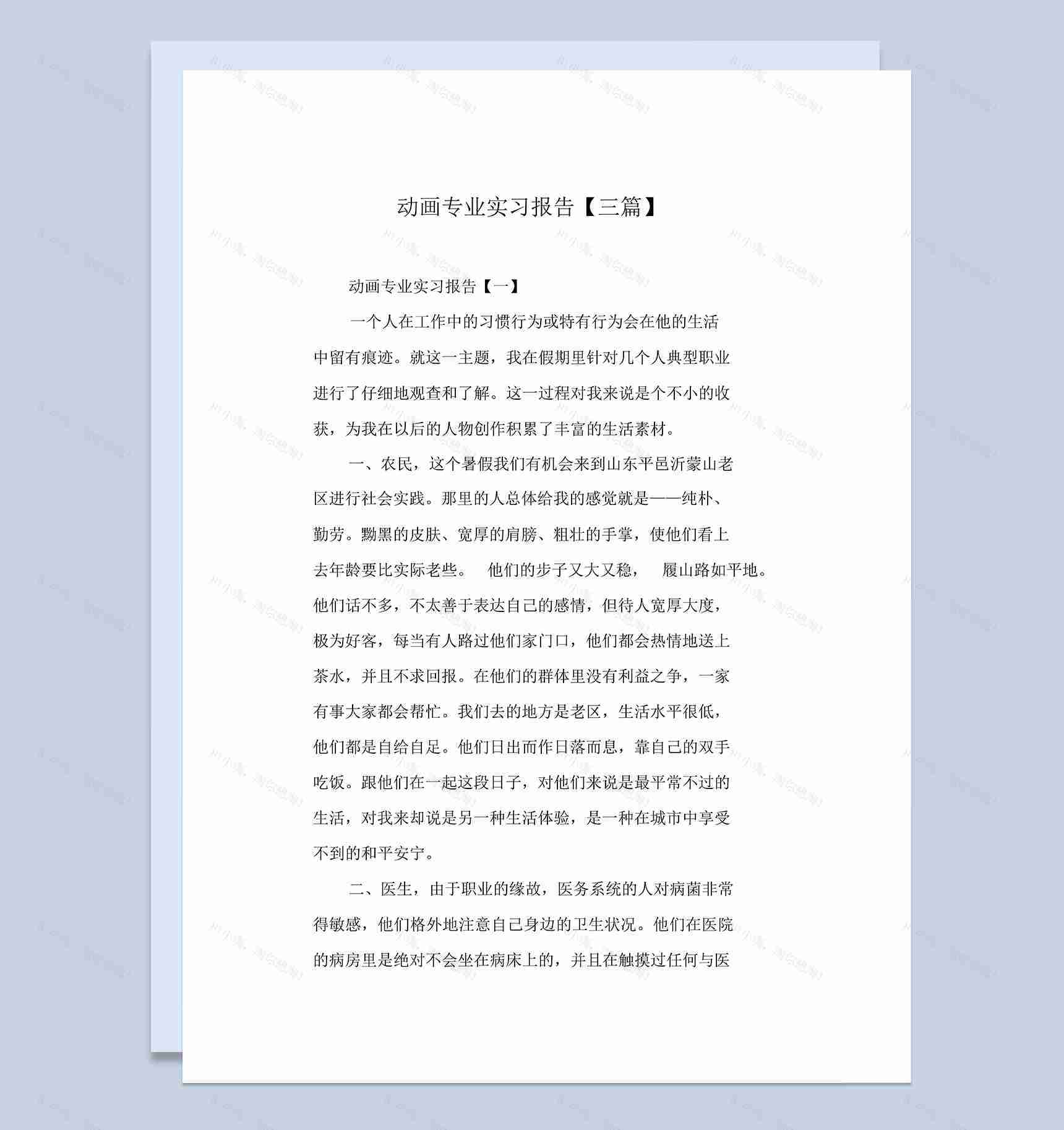 实用简约风格动画专业实习报告范本Word模板-1