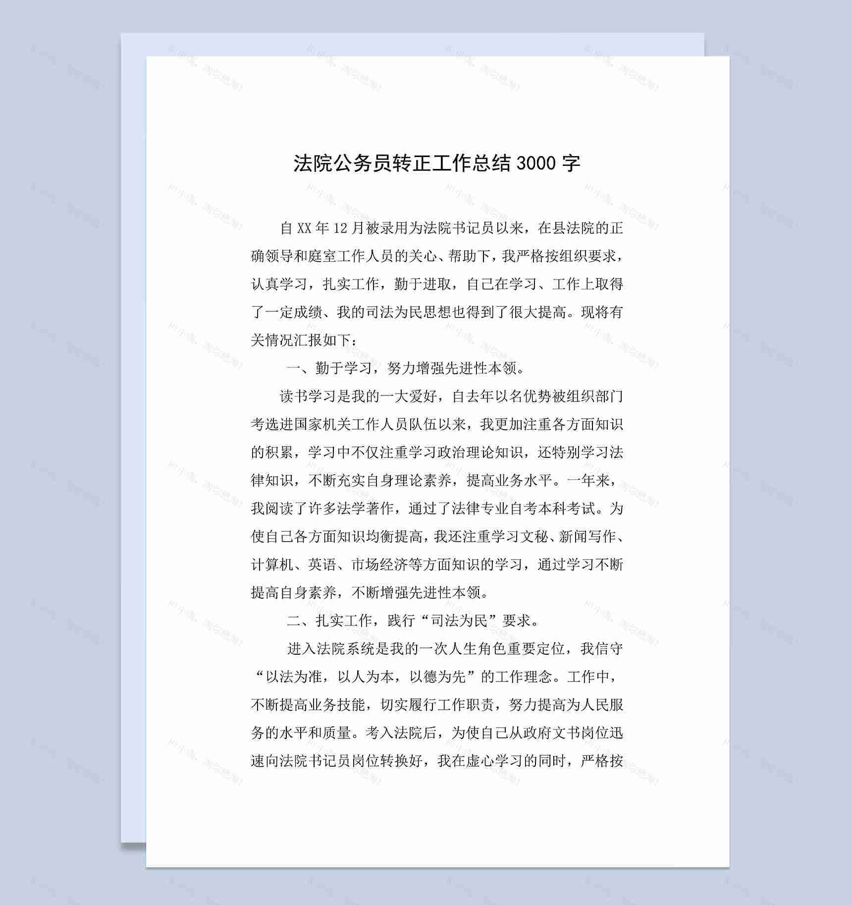 法院公务员转正工作总结个人年终总结Word模板-1