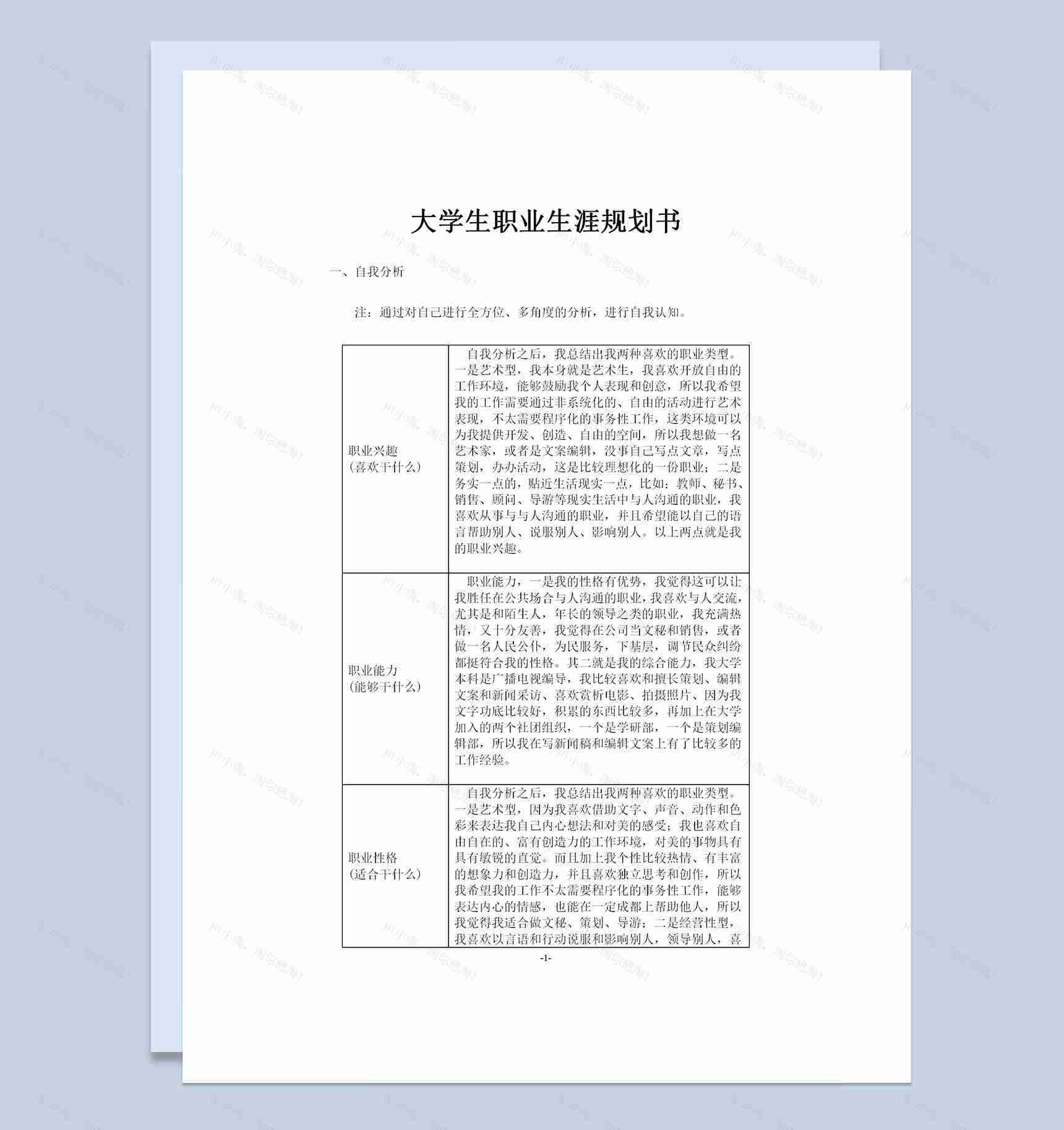 标准版在校大学生职业生涯规划书Word模板-1