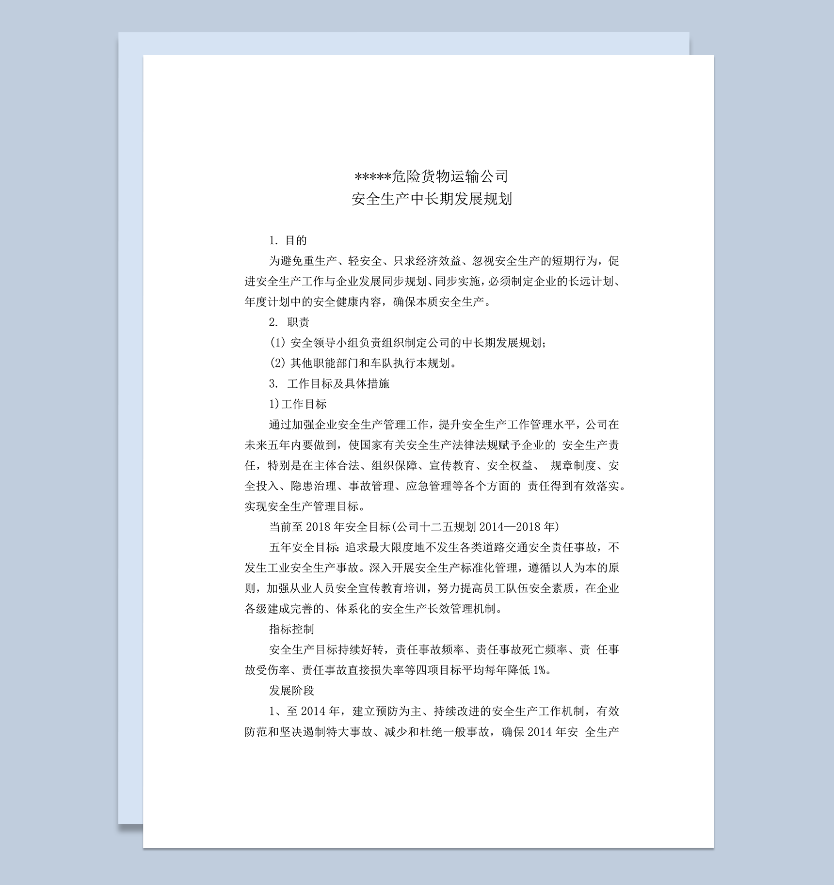 危险货物运输公司中长期规划word模板