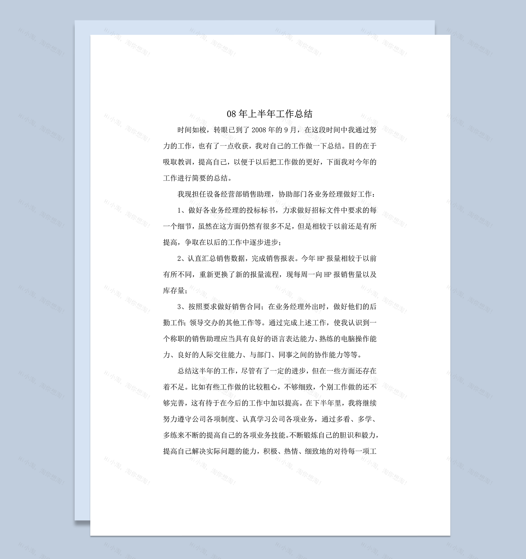 销售助理工作总结word模板-1